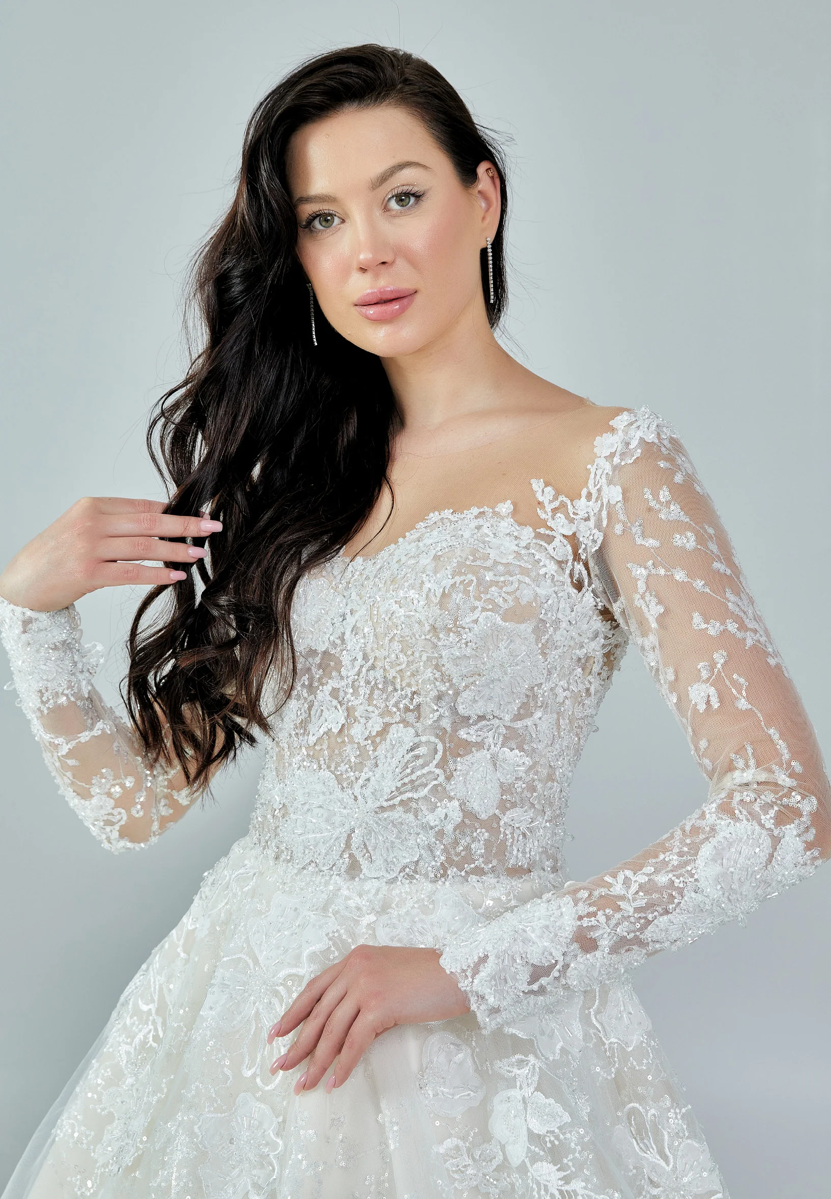 Long Sleeve Maxi Tulle Regular Wedding Dress bnc8079 - Image 13