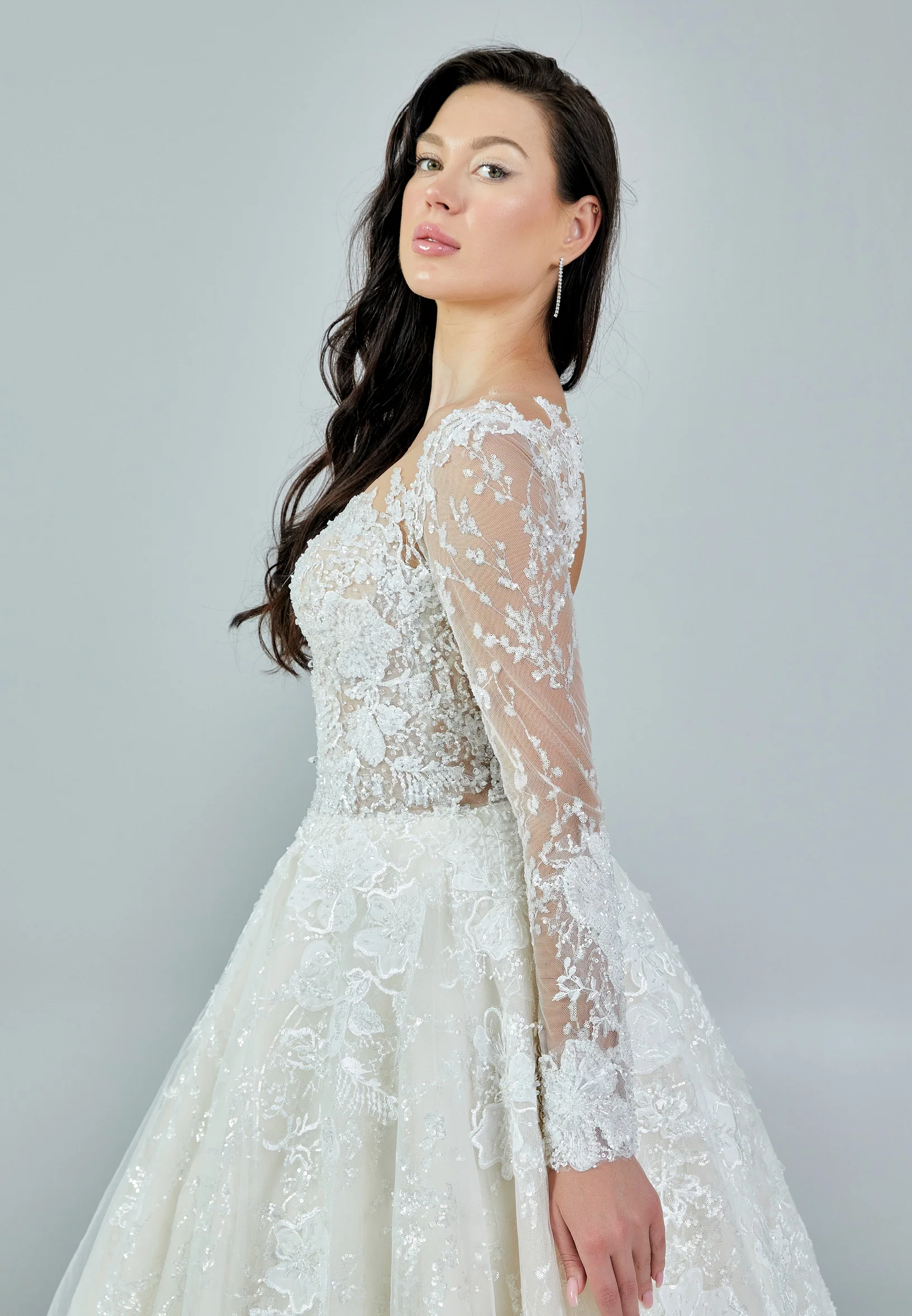 Long Sleeve Maxi Tulle Regular Wedding Dress bnc8079 - Image 2