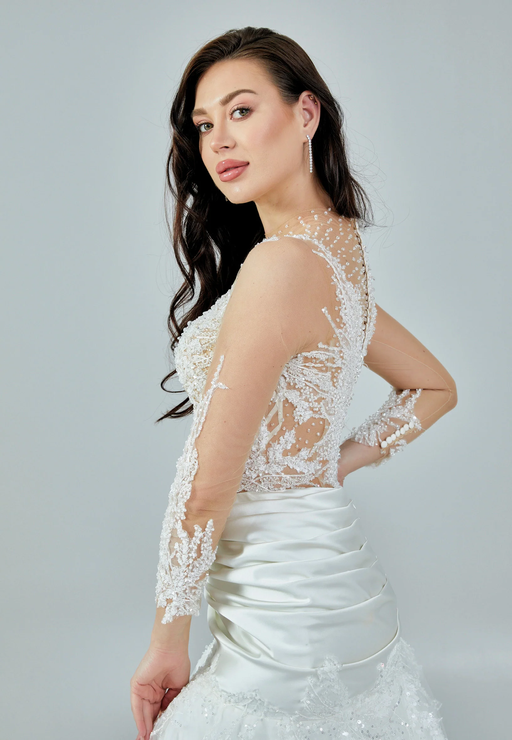 Long Sleeve Maxi Tulle Regular Wedding Dress bnc8100 - Image 2