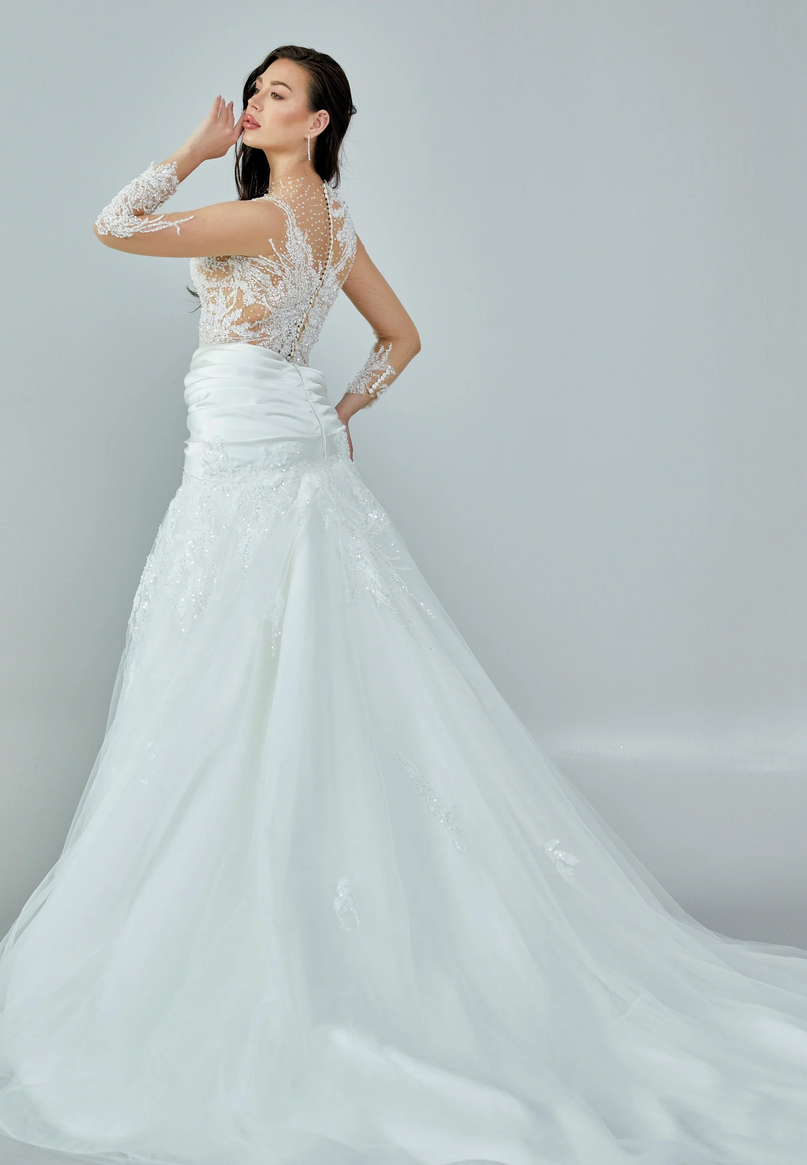 Long Sleeve Maxi Tulle Regular Wedding Dress bnc8100 - Image 5