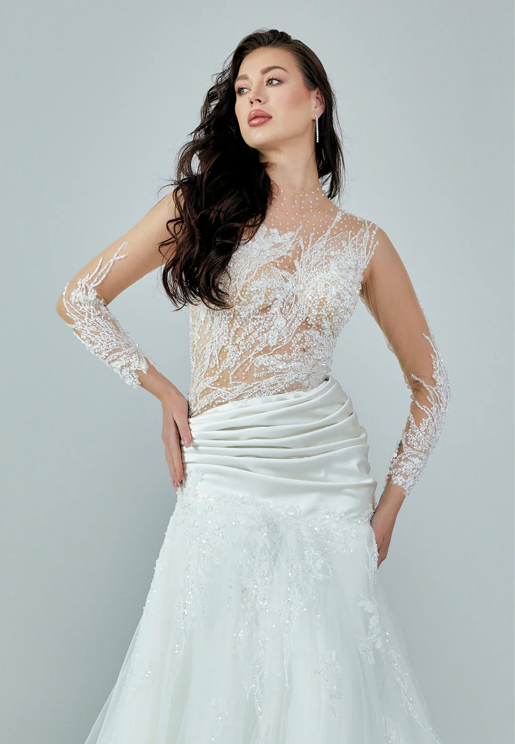 Long Sleeve Maxi Tulle Regular Wedding Dress bnc8100 - Image 7