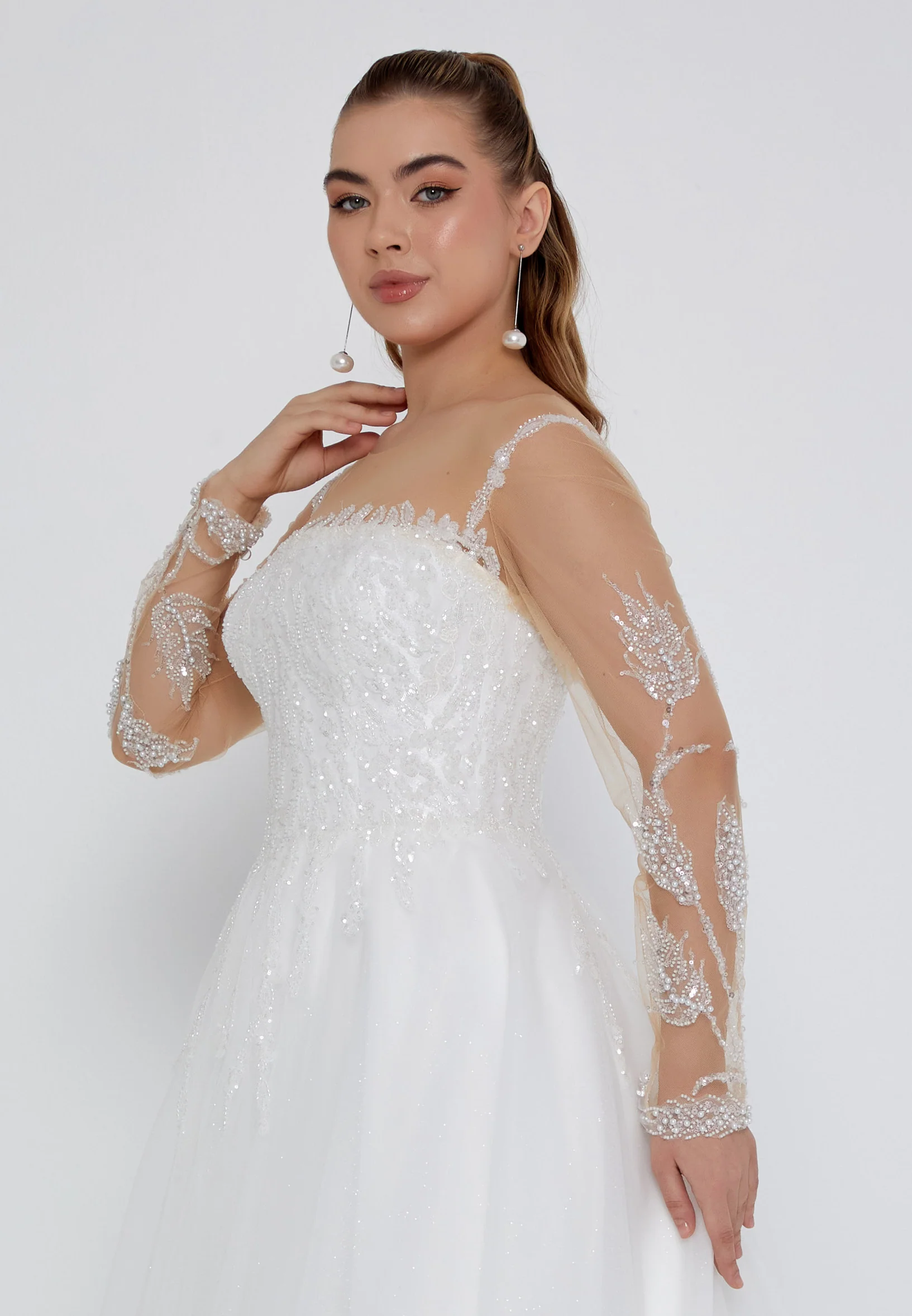 Long Sleeve Maxi Tulle Regular Wedding Dress nor2027 - Image 2