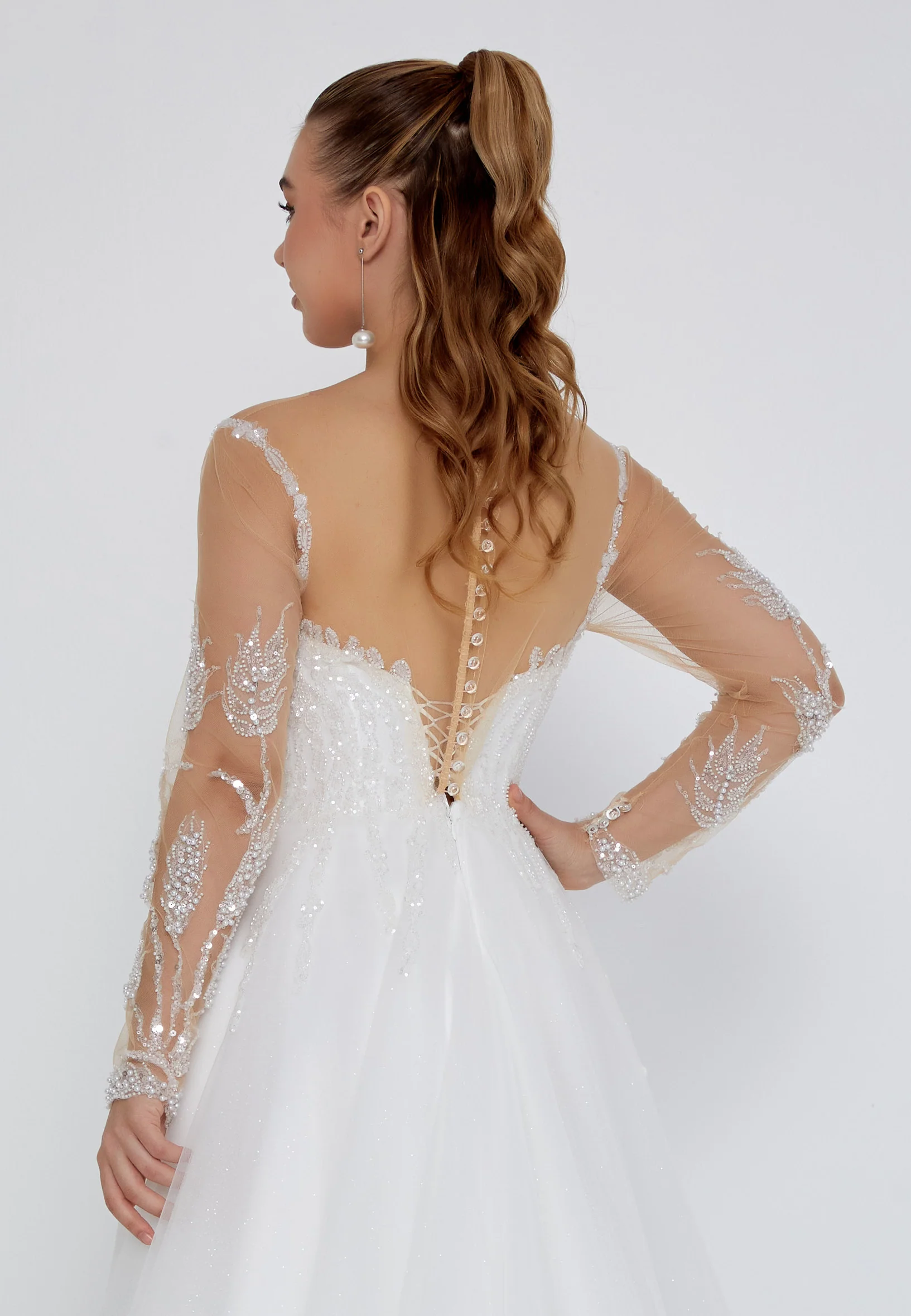 Long Sleeve Maxi Tulle Regular Wedding Dress nor2027 - Image 3