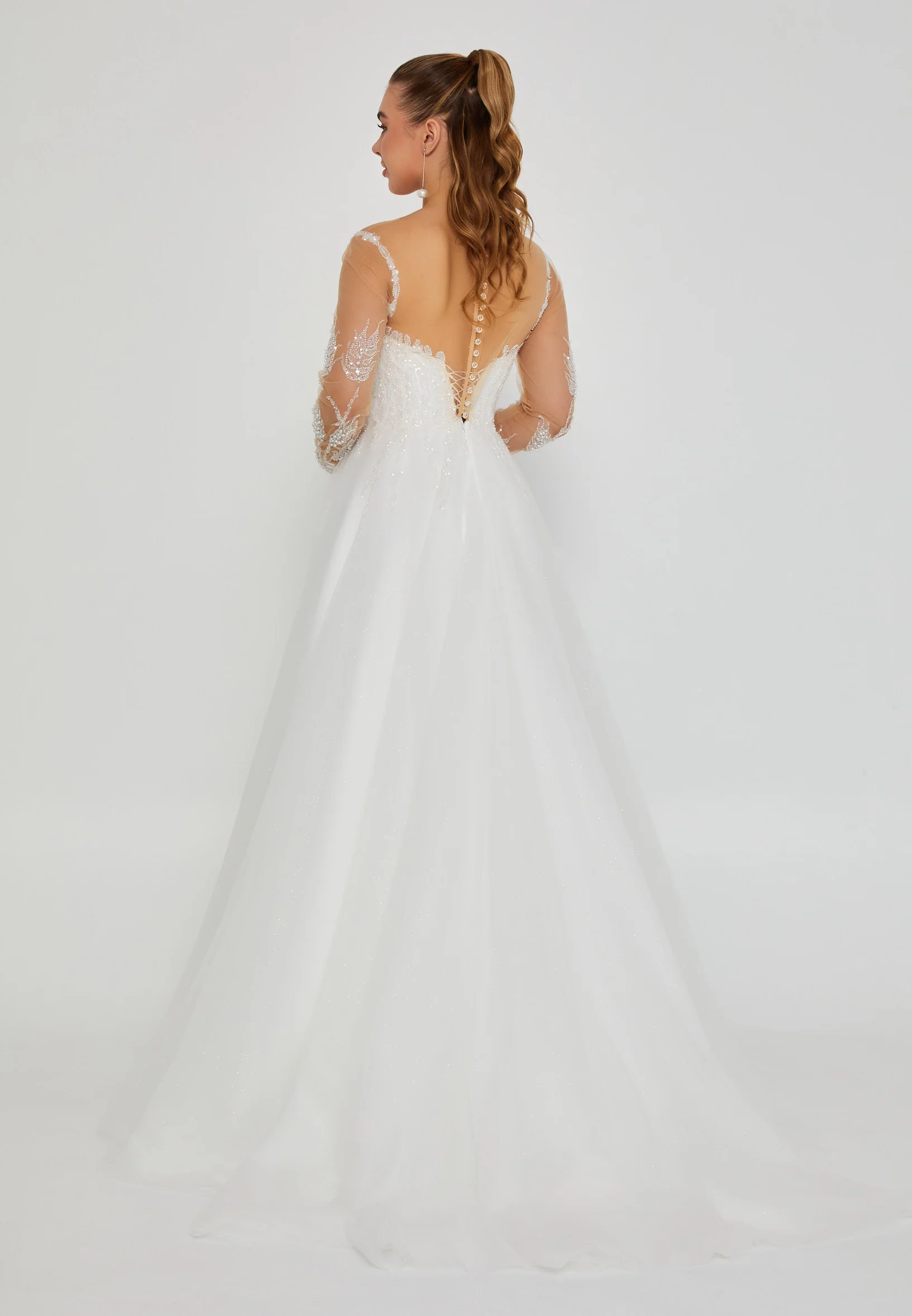 Long Sleeve Maxi Tulle Regular Wedding Dress nor2027 - Image 4
