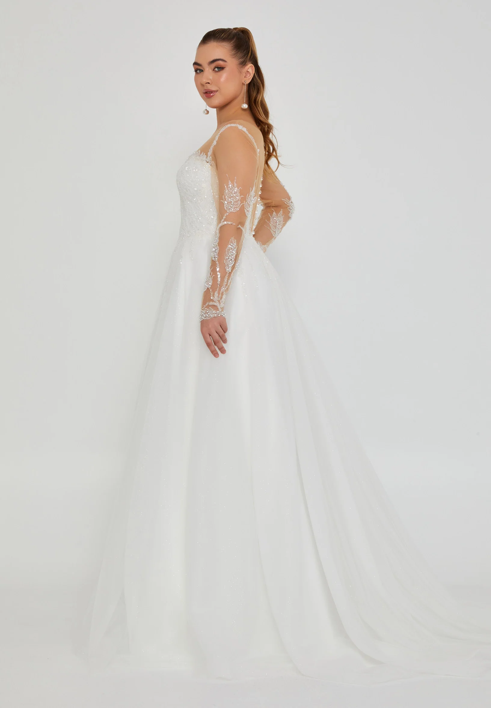 Long Sleeve Maxi Tulle Regular Wedding Dress nor2027 - Image 5