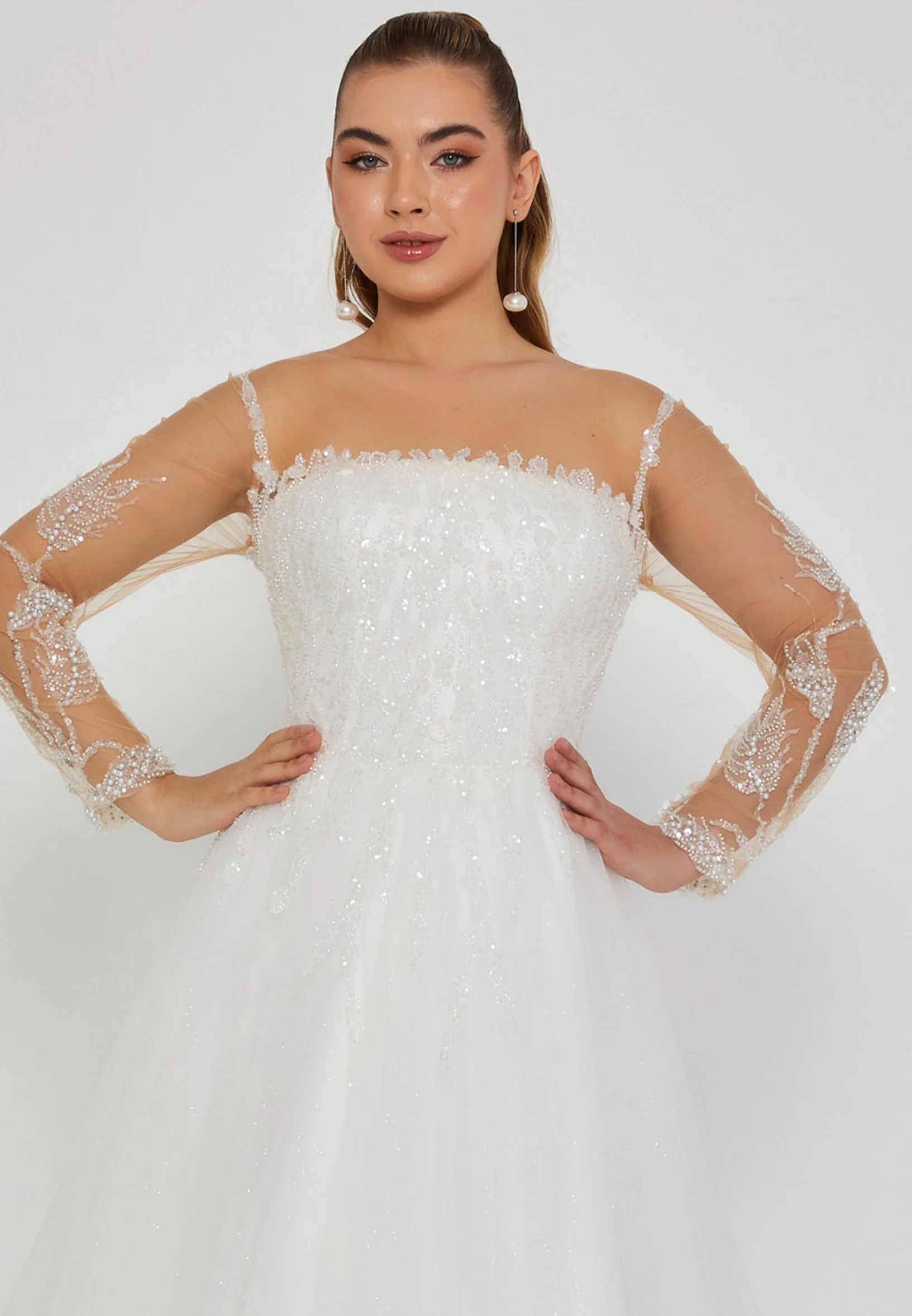 Long Sleeve Maxi Tulle Regular Wedding Dress nor2027 - Image 6