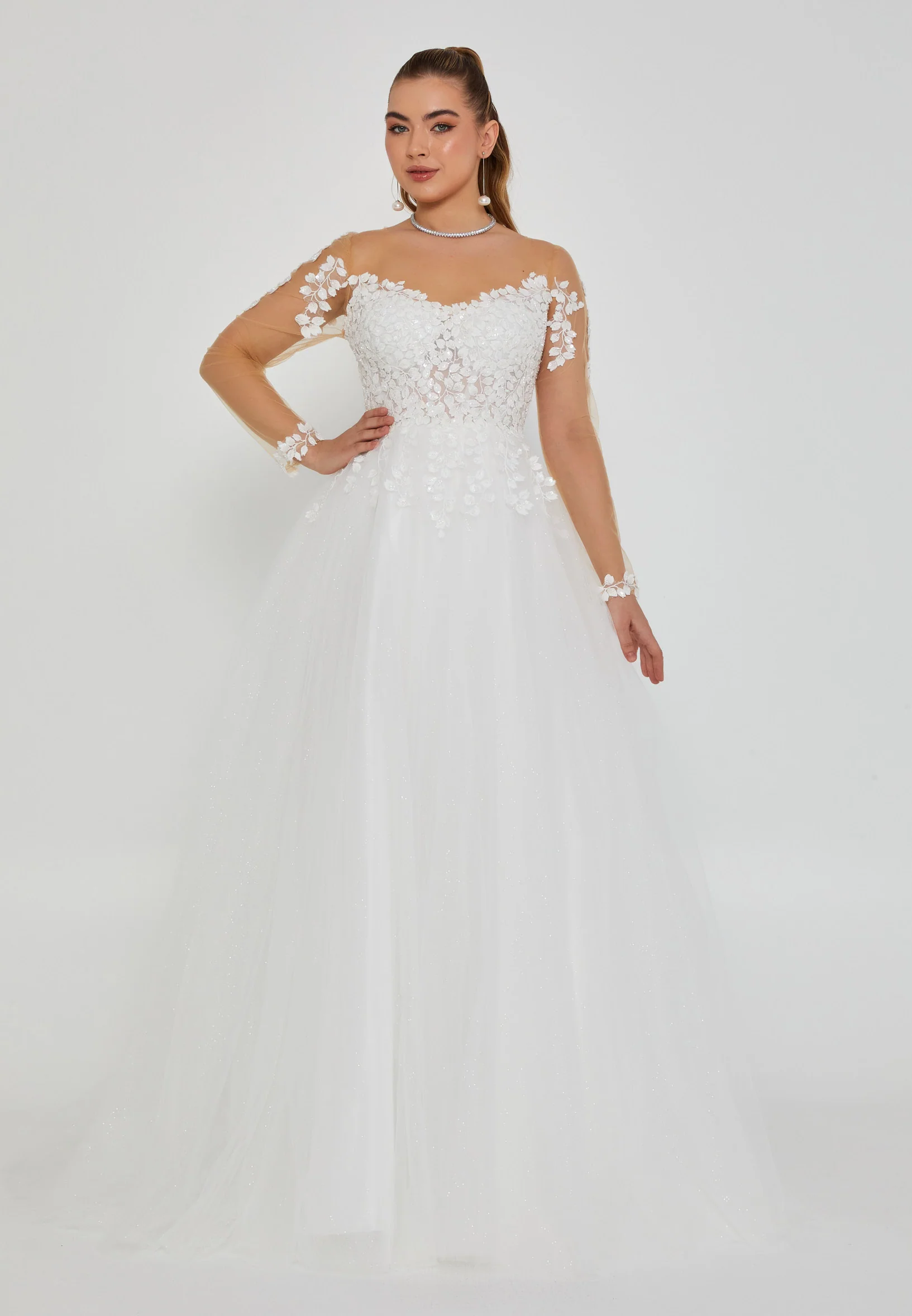 Long Sleeve Maxi Tulle Regular Wedding Dress nor2047