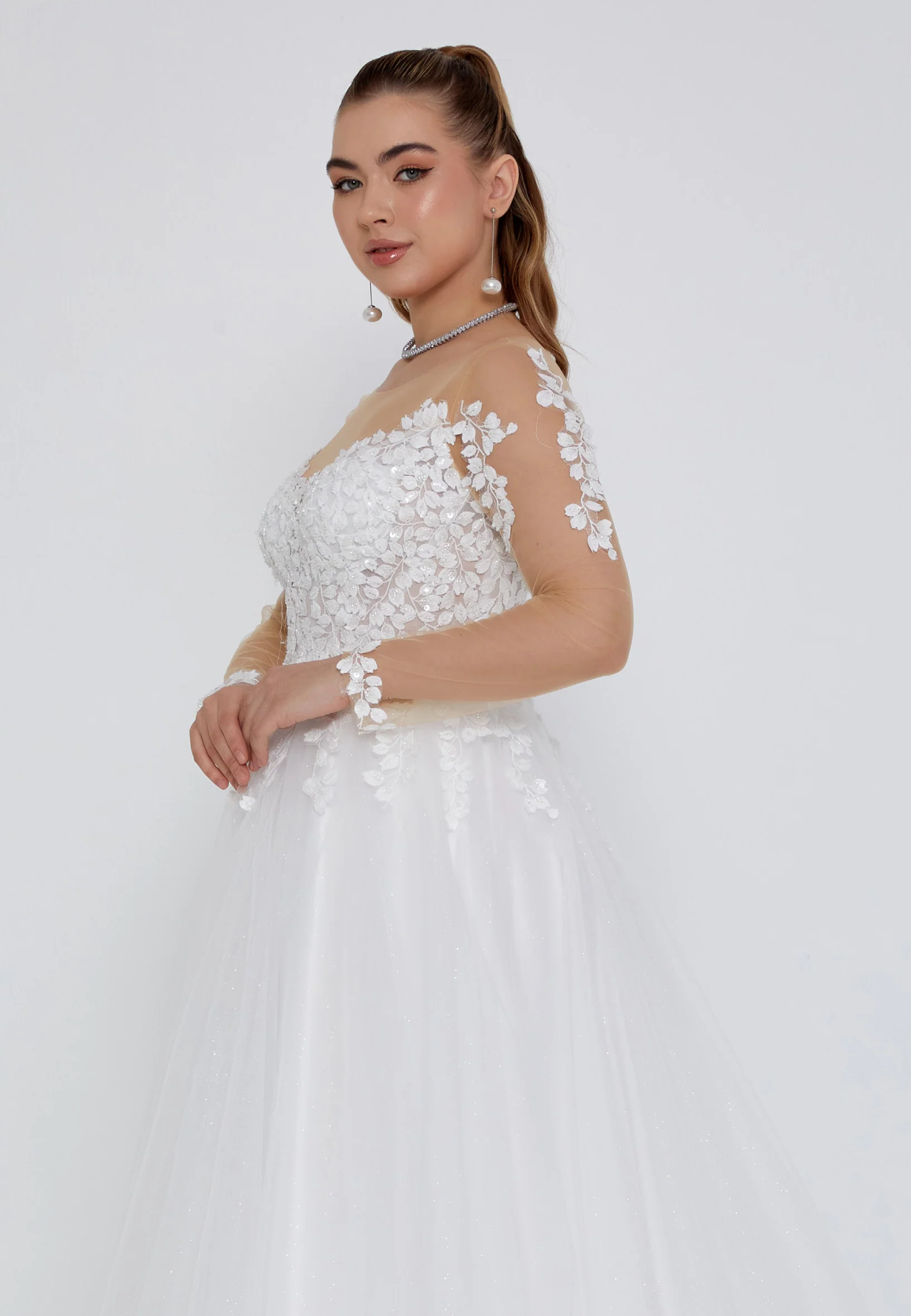 Long Sleeve Maxi Tulle Regular Wedding Dress nor2047 - Image 2