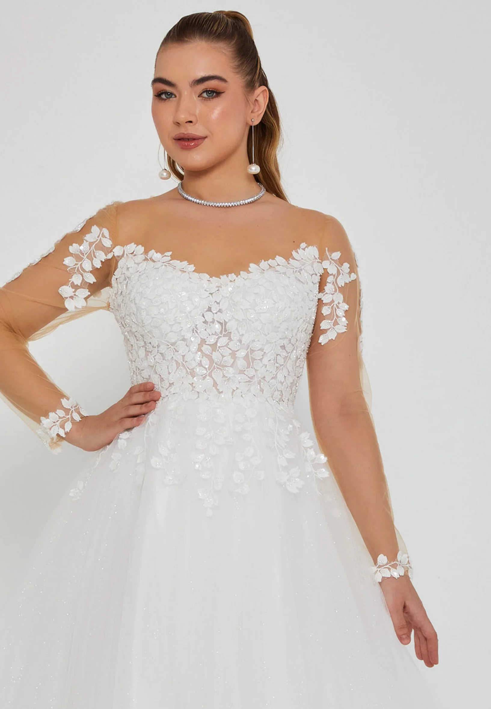 Long Sleeve Maxi Tulle Regular Wedding Dress nor2047 - Image 6