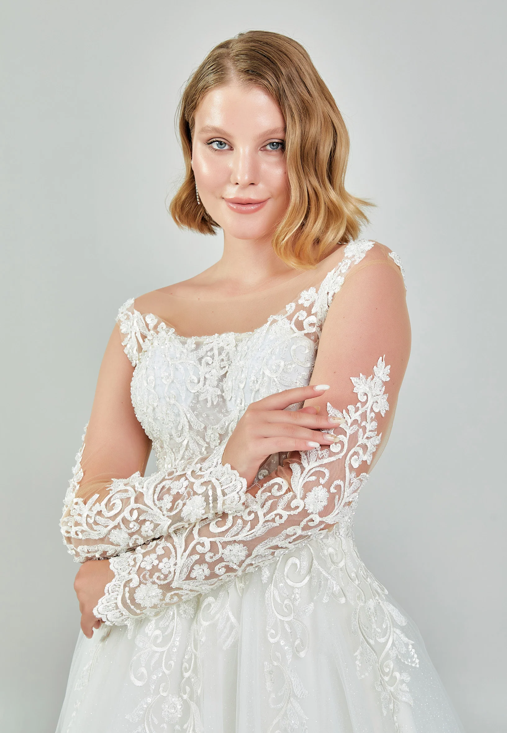 Long Sleeve Maxi Tulle Regular Wedding Dress nor523 - Image 3