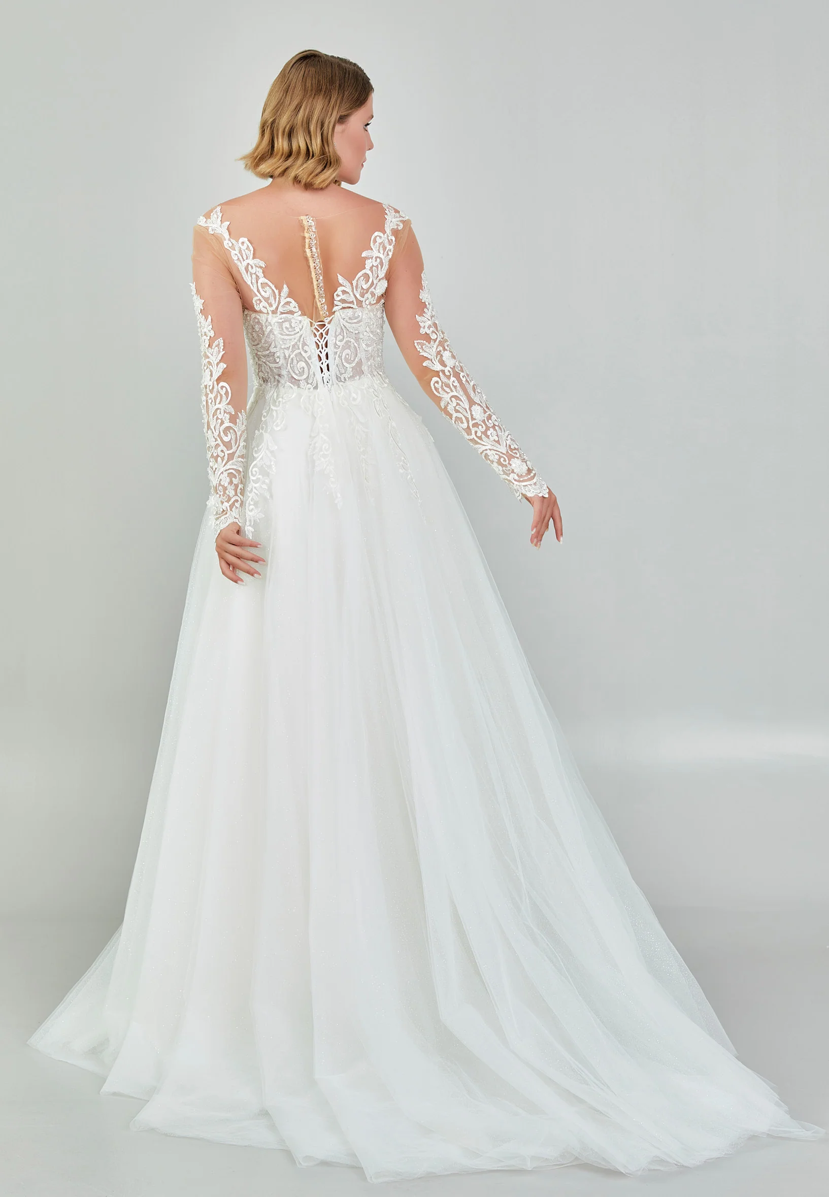 Long Sleeve Maxi Tulle Regular Wedding Dress nor523 - Image 5