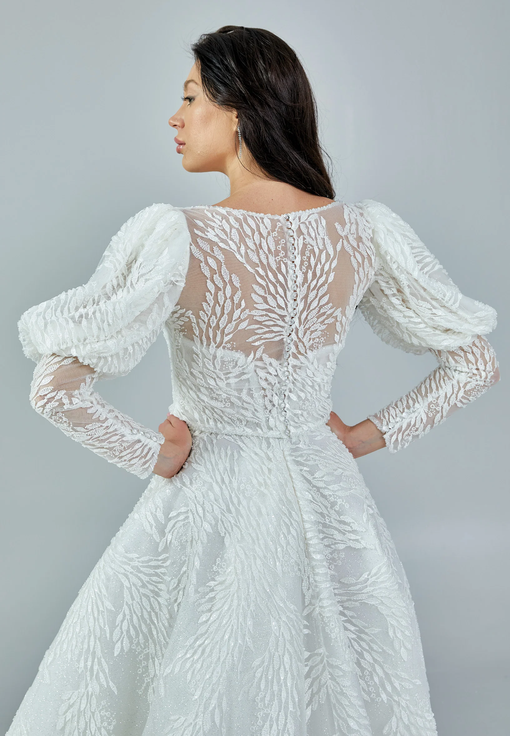 Long Sleeve Maxi Tulle Regular Wedding Dress rlb1682 - Image 4