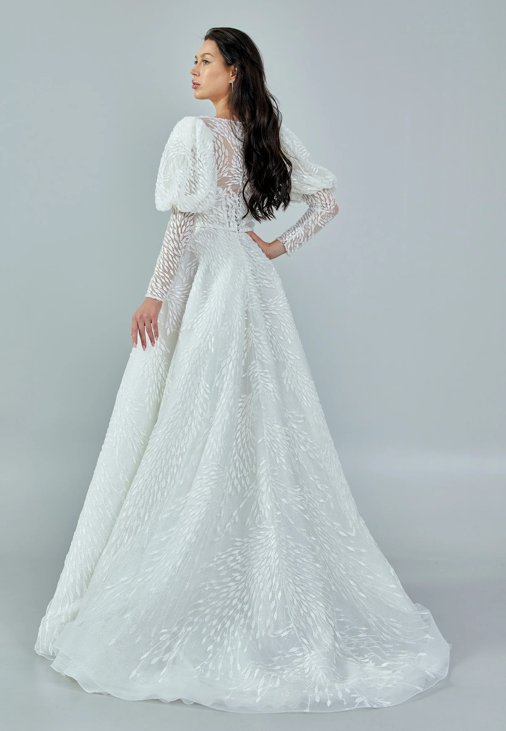 Long Sleeve Maxi Tulle Regular Wedding Dress rlb1682 - Image 6
