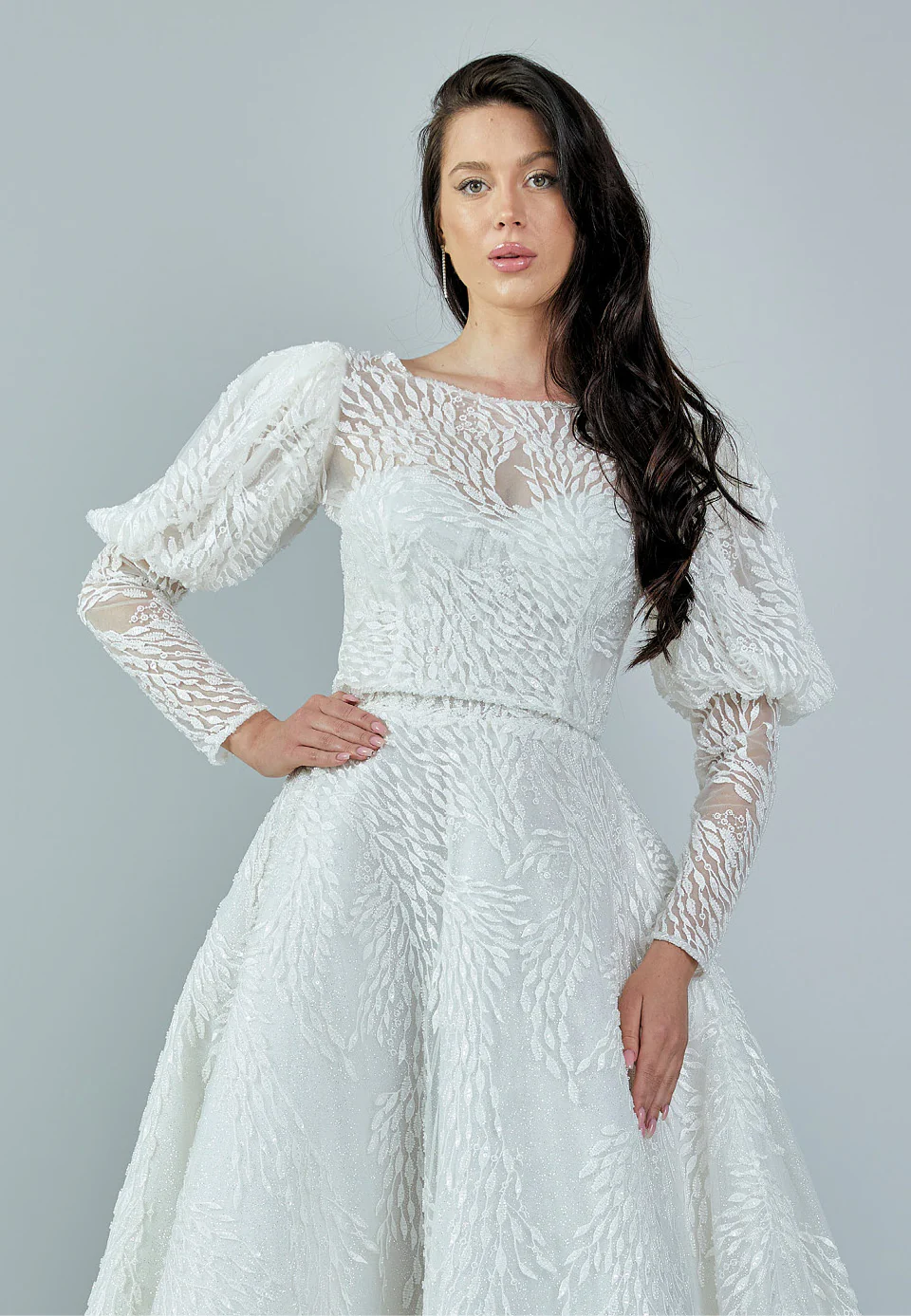Long Sleeve Maxi Tulle Regular Wedding Dress rlb1682 - Image 8