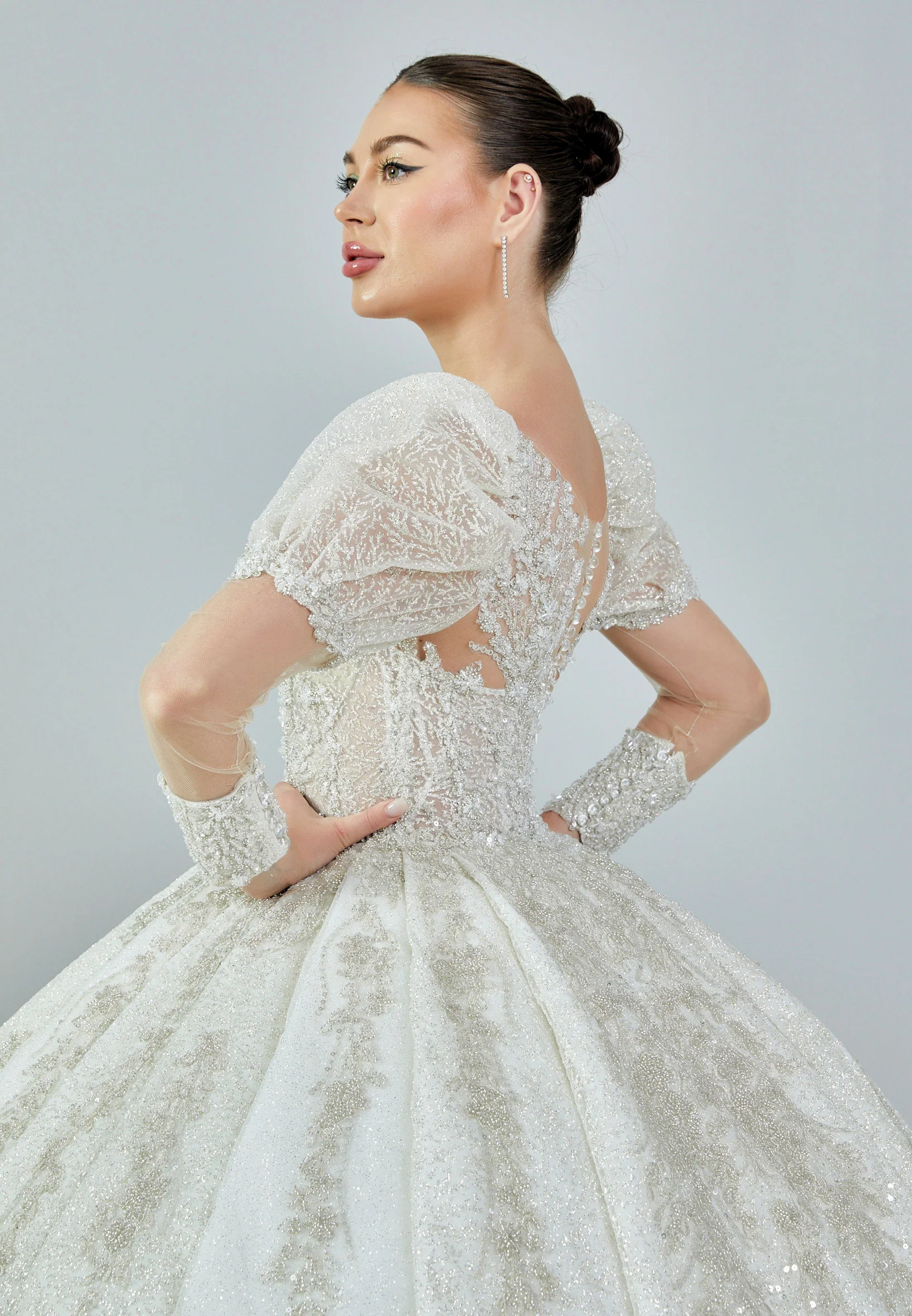Long Sleeve Maxi Tulle Regular Wedding Dress rlb1711 - Image 2