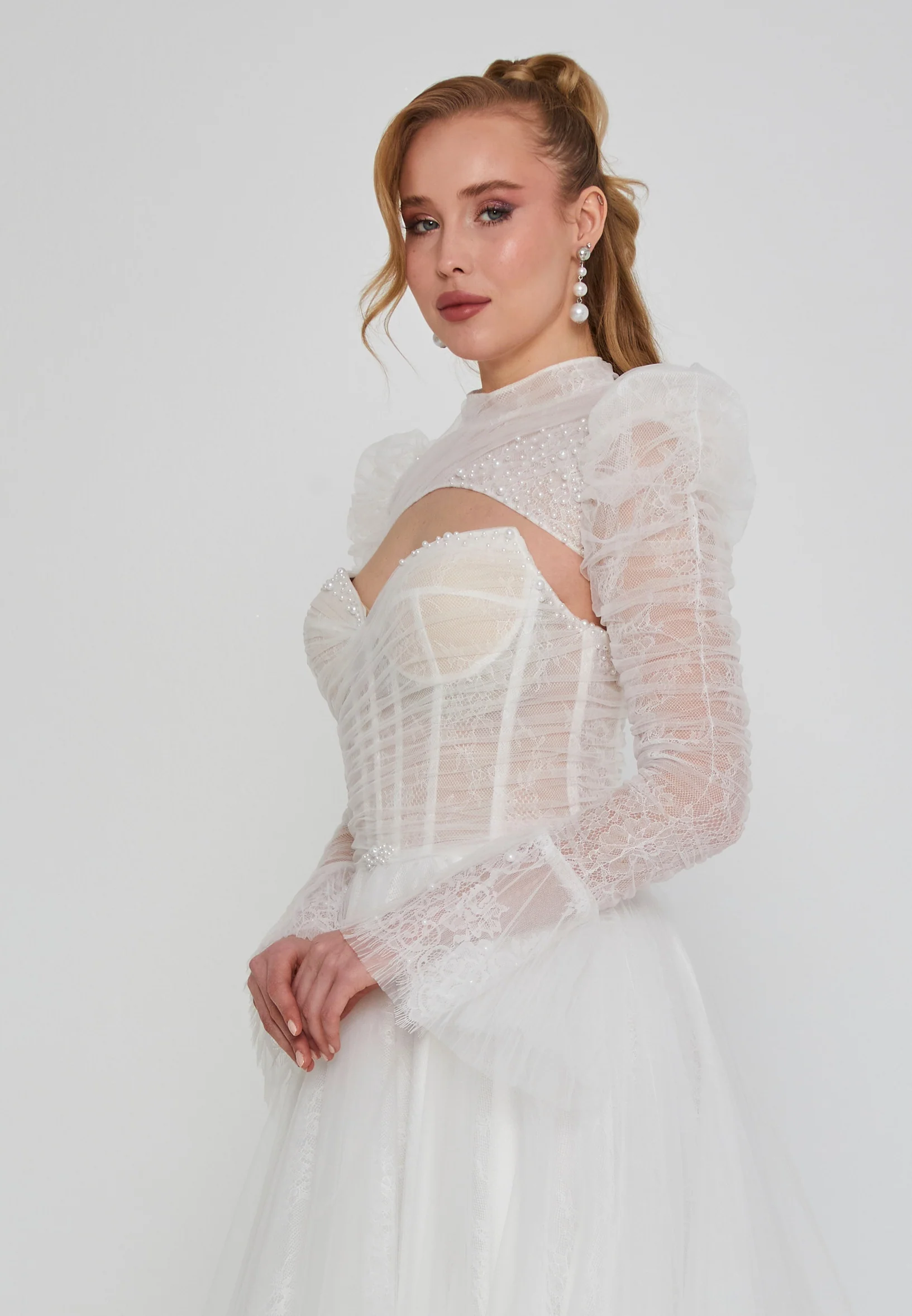 Long Sleeve Maxi Tulle Regular Wedding Dress rlb1956 - Image 2