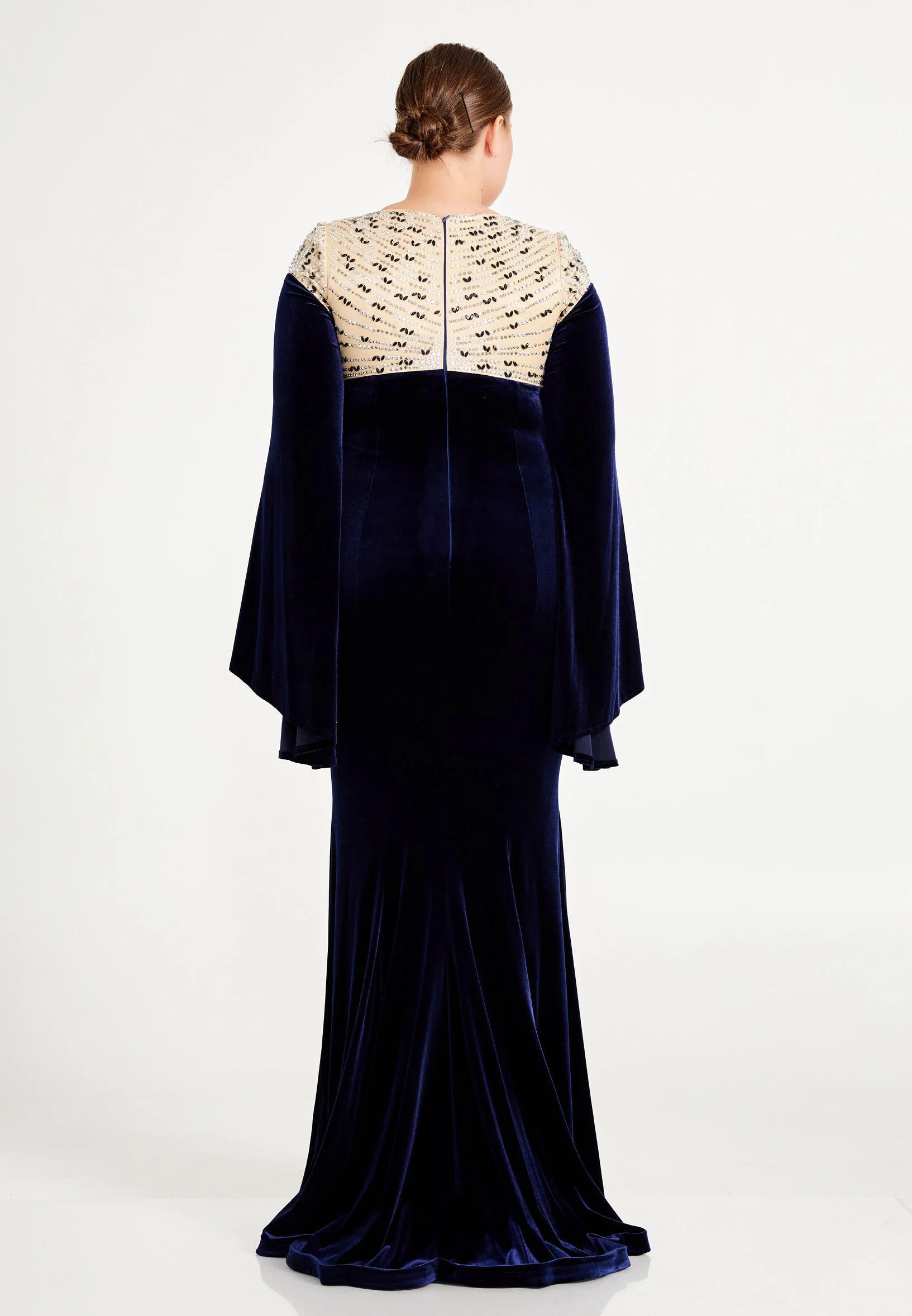Long Sleeve Maxi Velvet Column Plus Size Evening Dress frc4336-b - Image 10