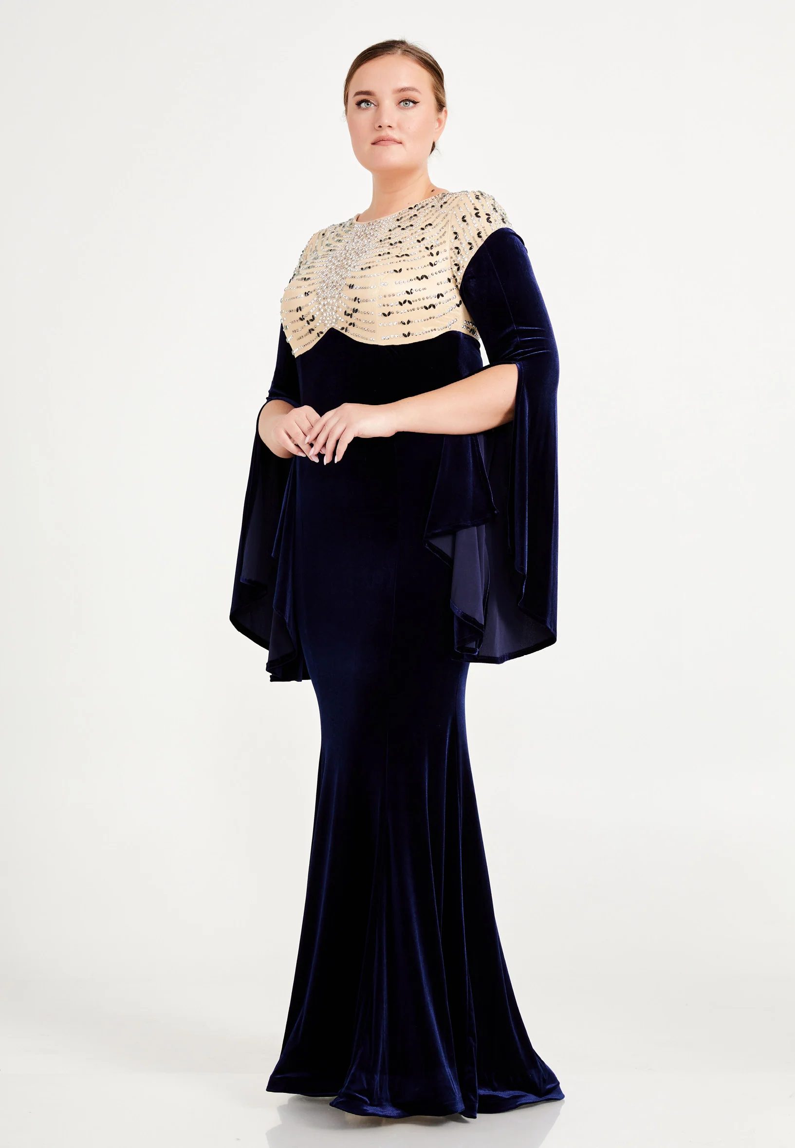 Long Sleeve Maxi Velvet Column Plus Size Evening Dress frc4336-b - Image 11