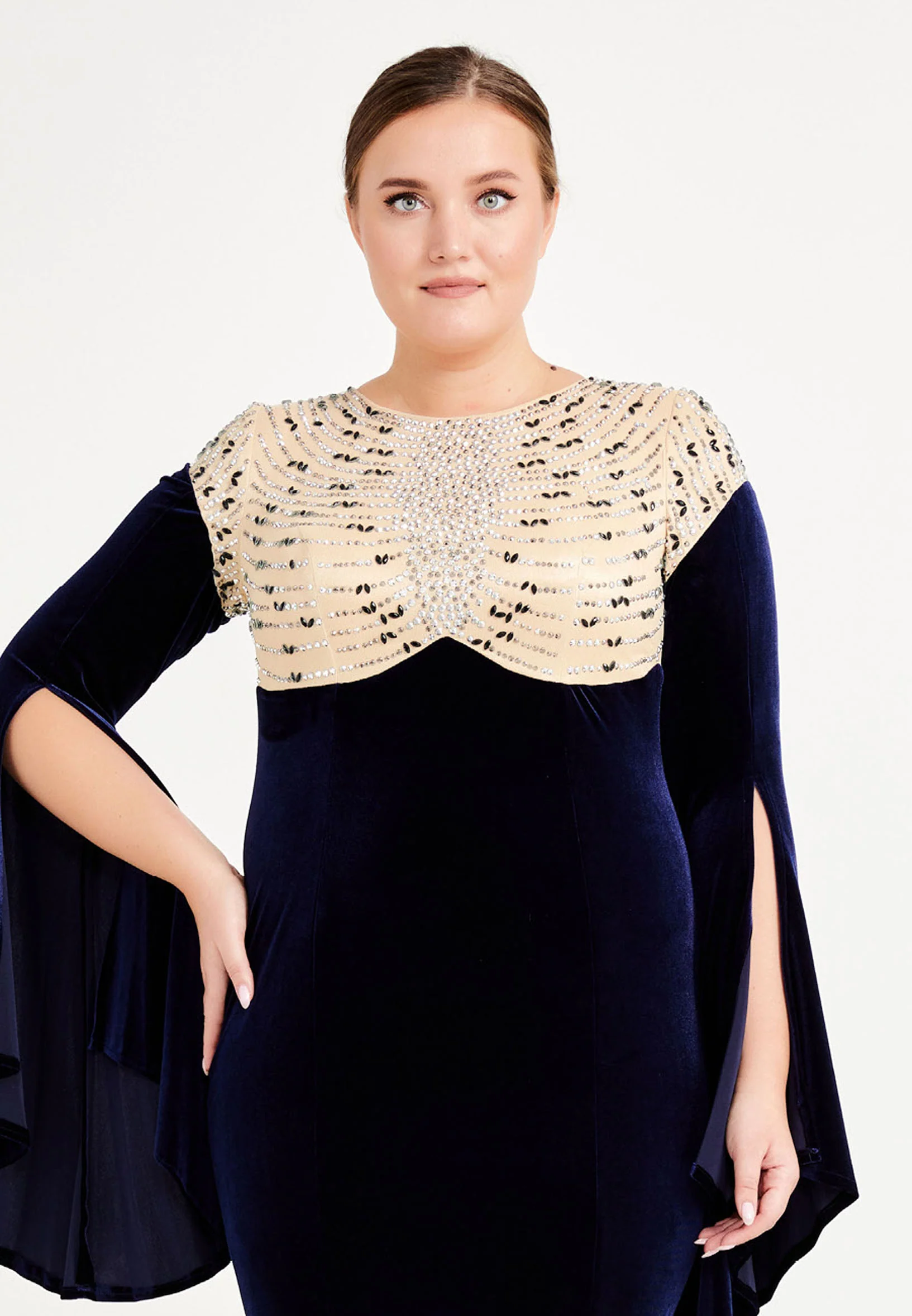 Long Sleeve Maxi Velvet Column Plus Size Evening Dress frc4336-b - Image 12