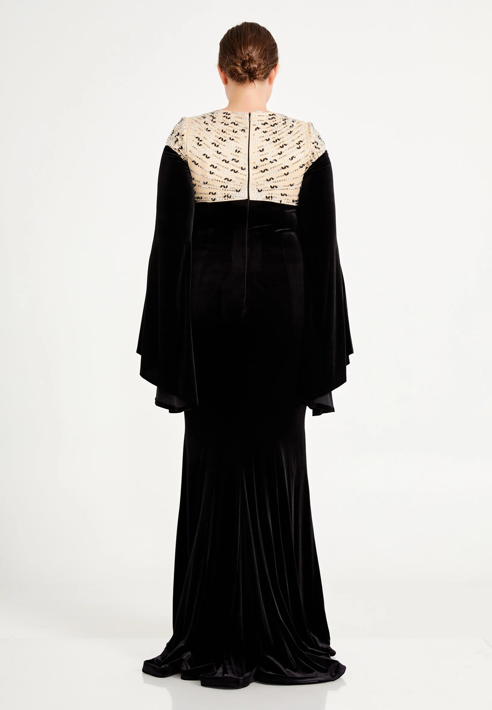 Long Sleeve Maxi Velvet Column Plus Size Evening Dress frc4336-b - Image 2
