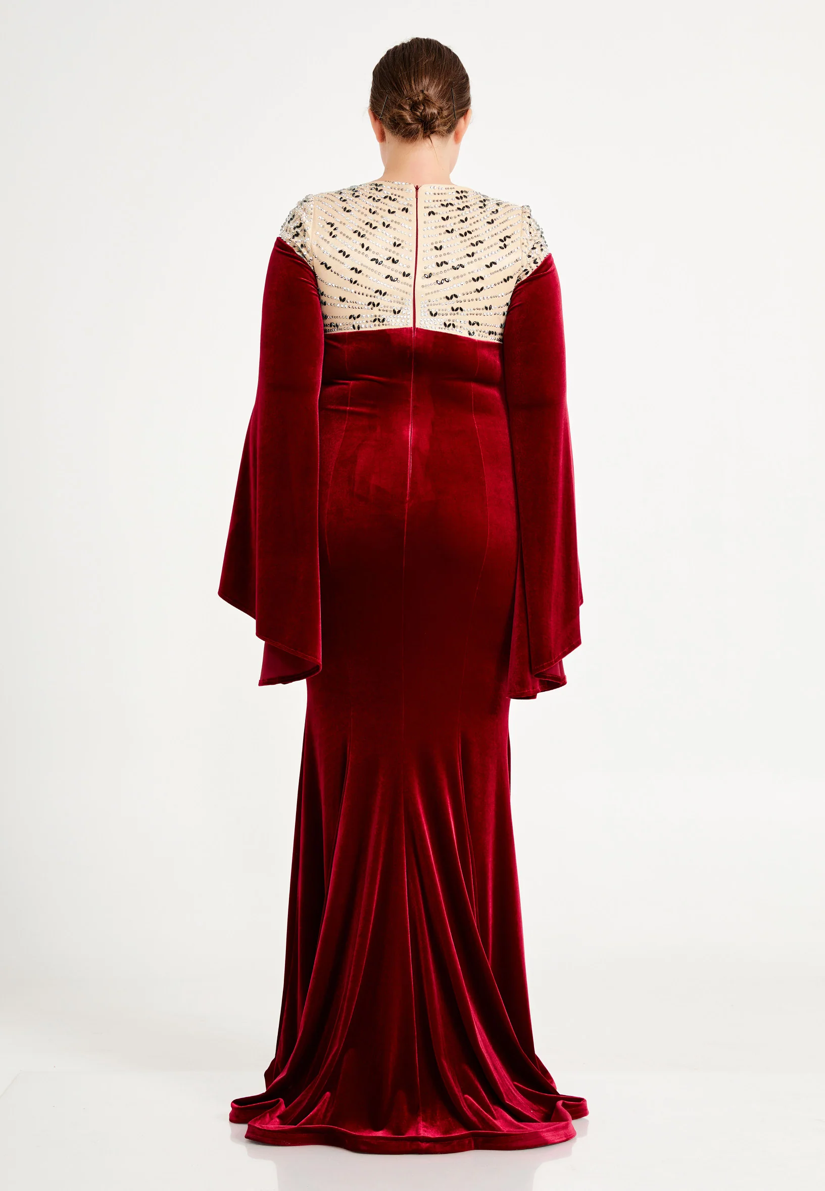 Long Sleeve Maxi Velvet Column Plus Size Evening Dress frc4336-b - Image 6