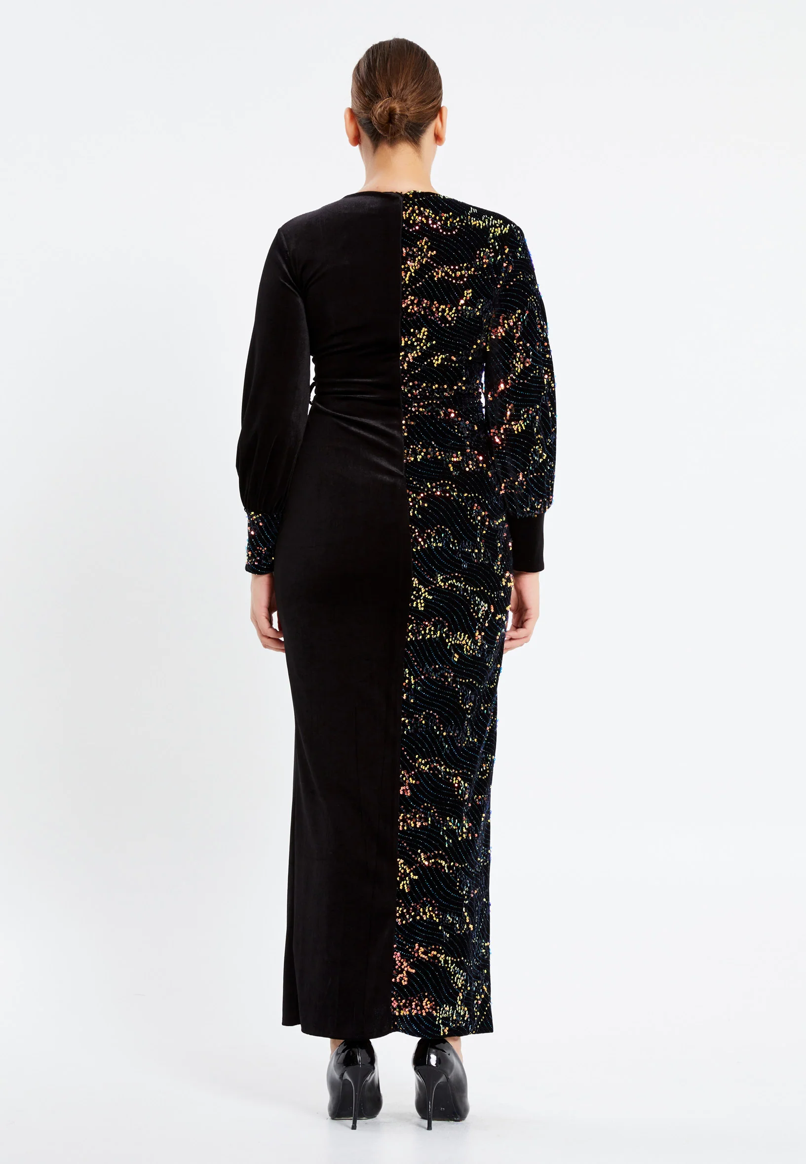 Long Sleeve Maxi Velvet Column Plus Size Evening Dress pnl6907-b - Image 10