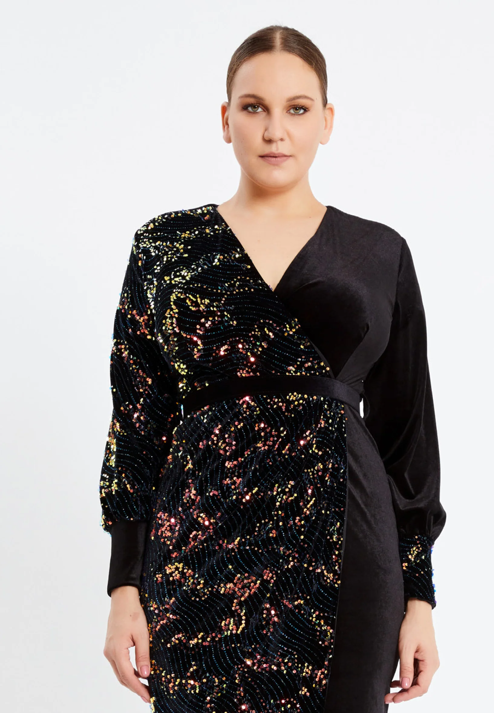Long Sleeve Maxi Velvet Column Plus Size Evening Dress pnl6907-b - Image 12