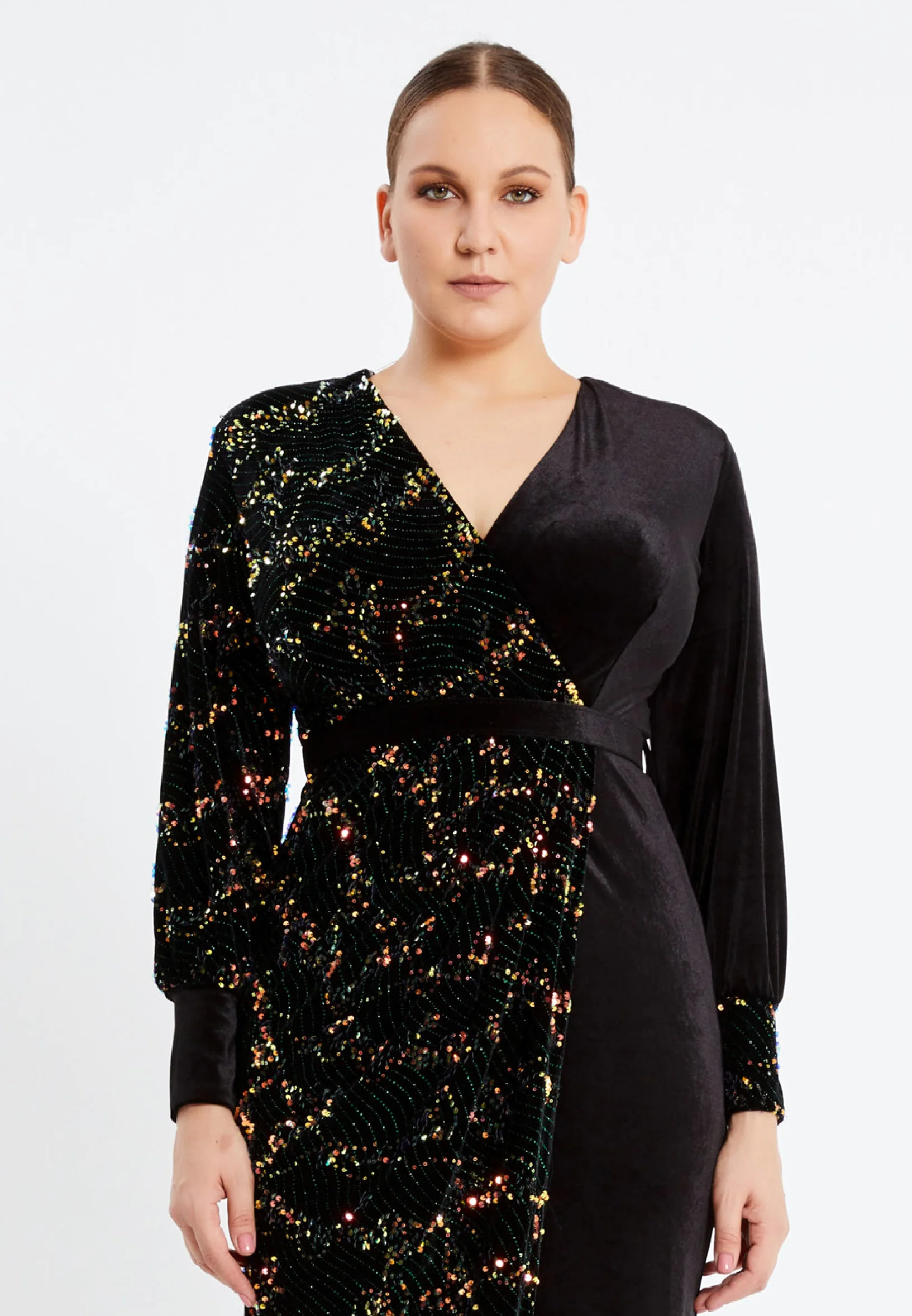 Long Sleeve Maxi Velvet Column Plus Size Evening Dress pnl6907-b - Image 4