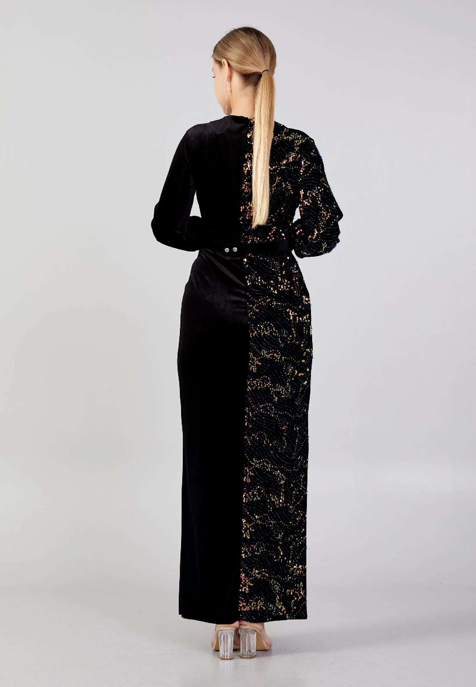 Long Sleeve Maxi Velvet Column Plus Size Evening Dress pnl6907-b - Image 6