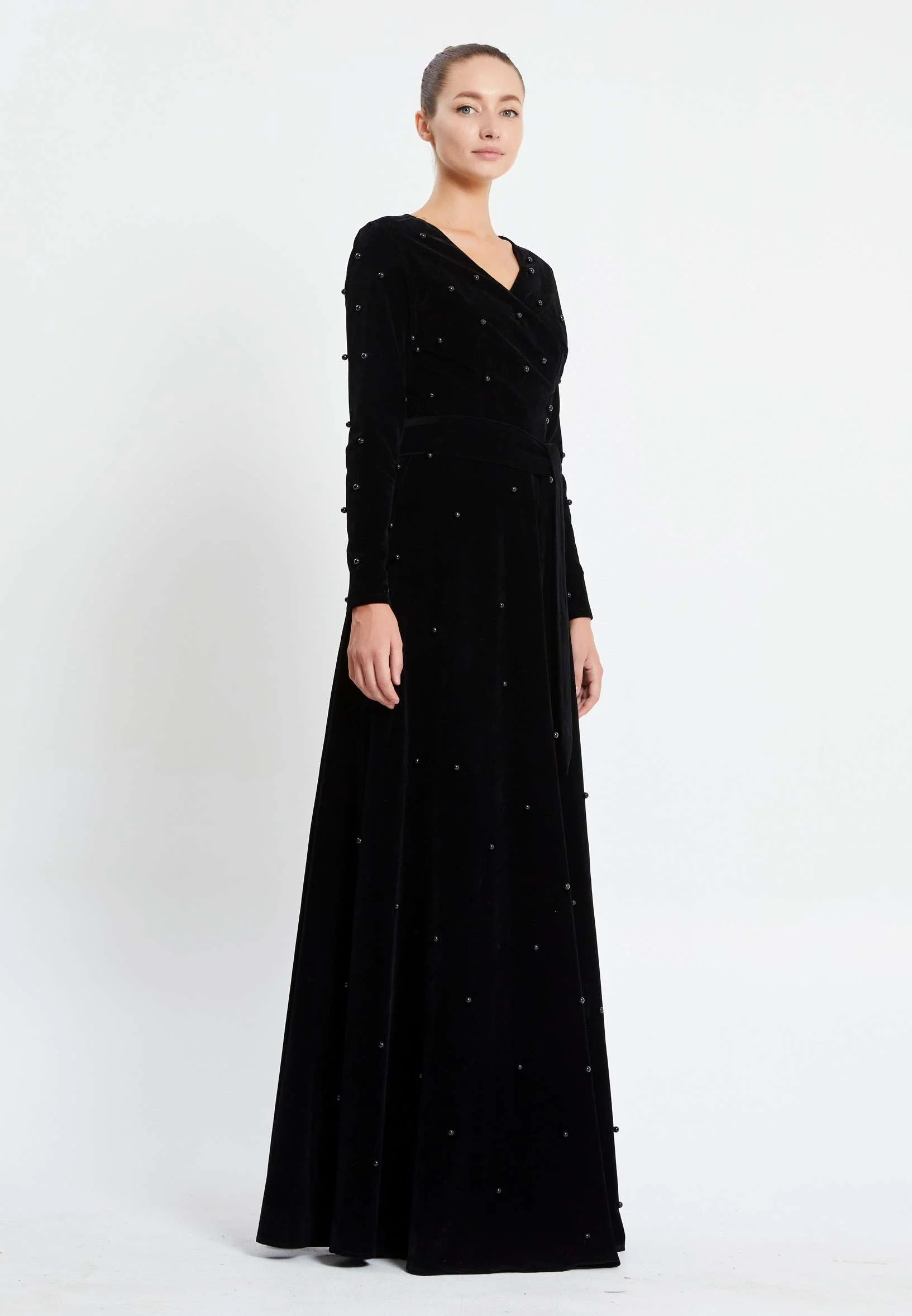 Long Sleeve Maxi Velvet Column Regular Evening Dress pnl6468 - Image 3