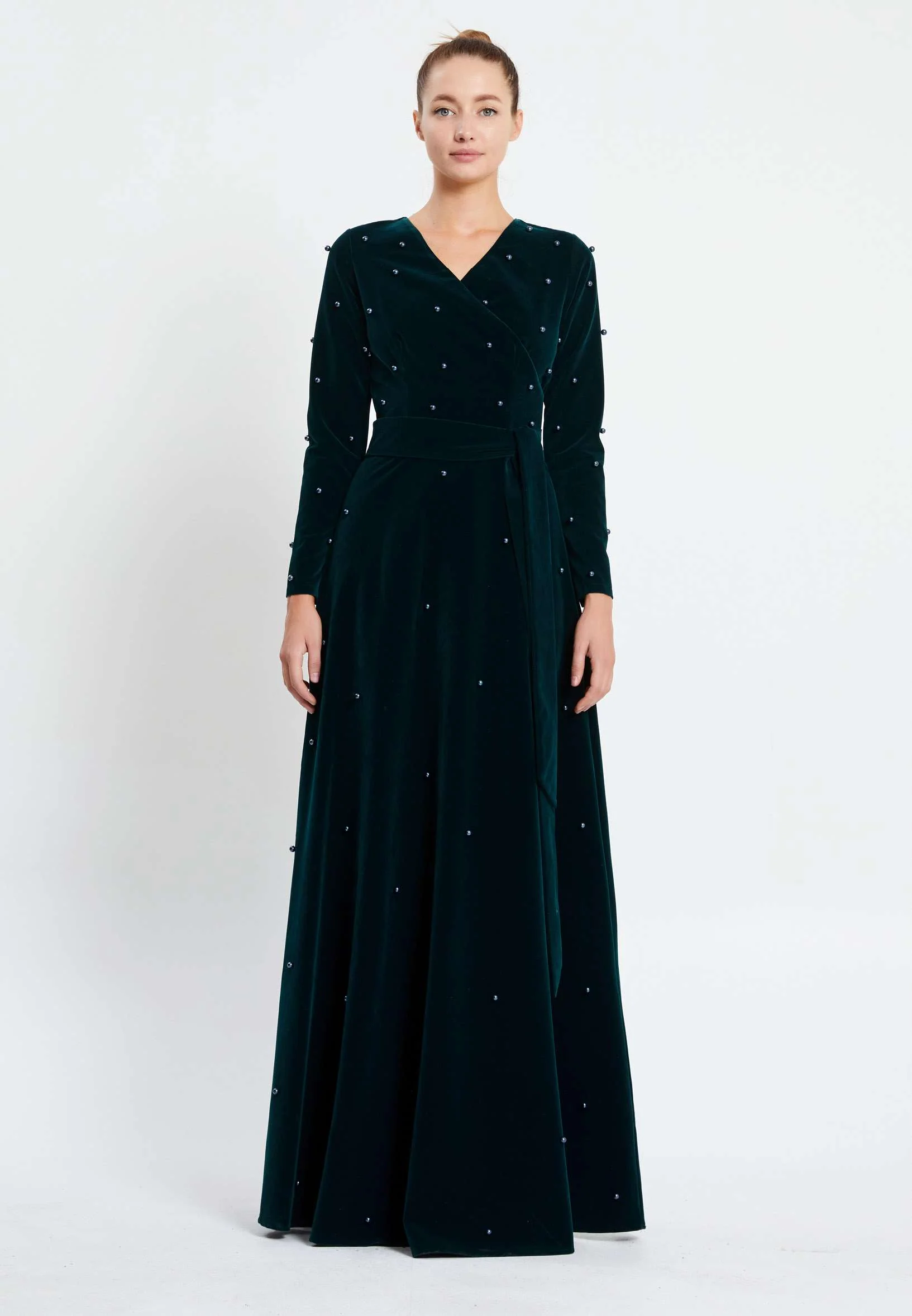 Long Sleeve Maxi Velvet Column Regular Evening Dress pnl6468 - Image 5