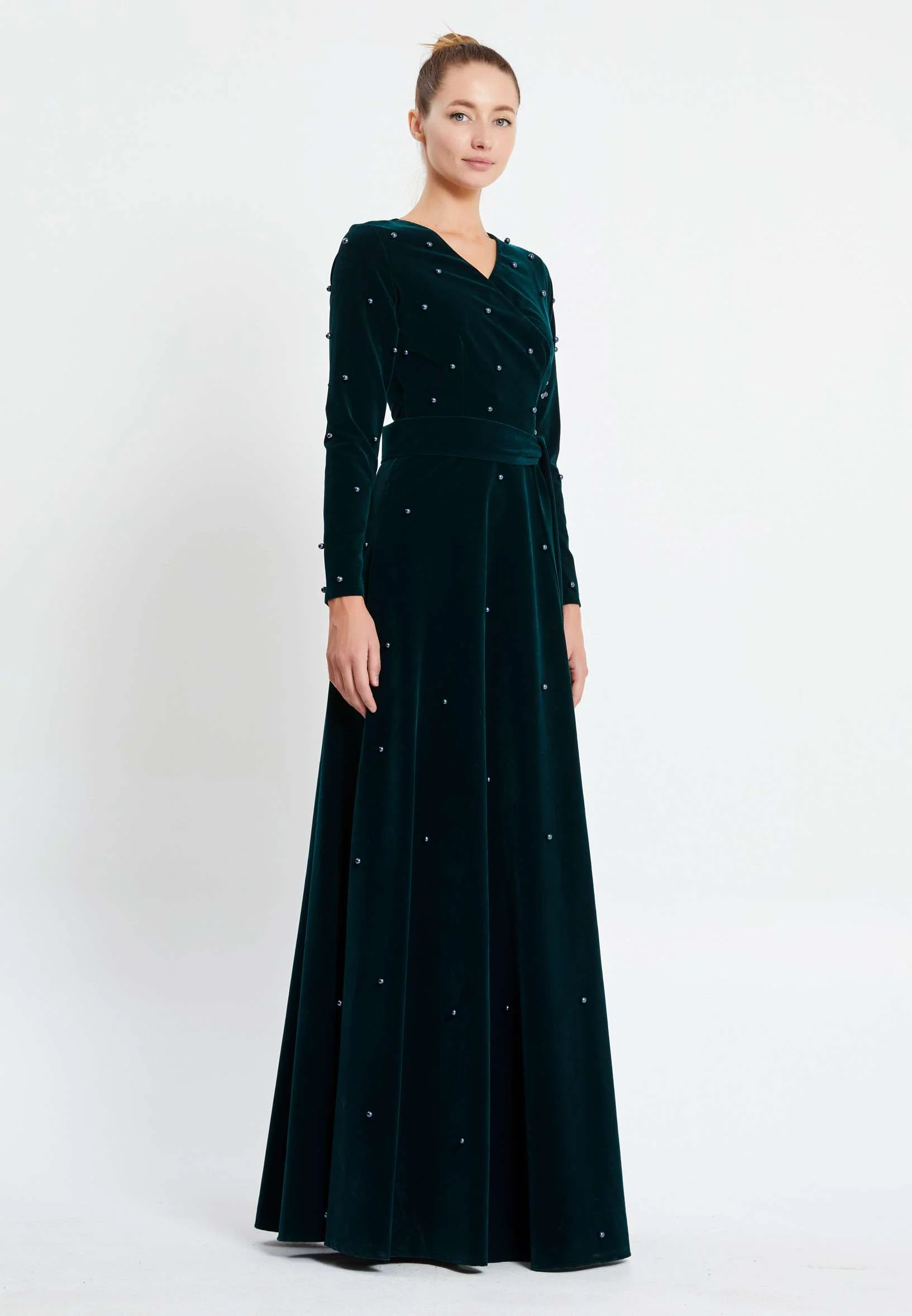 Long Sleeve Maxi Velvet Column Regular Evening Dress pnl6468 - Image 7