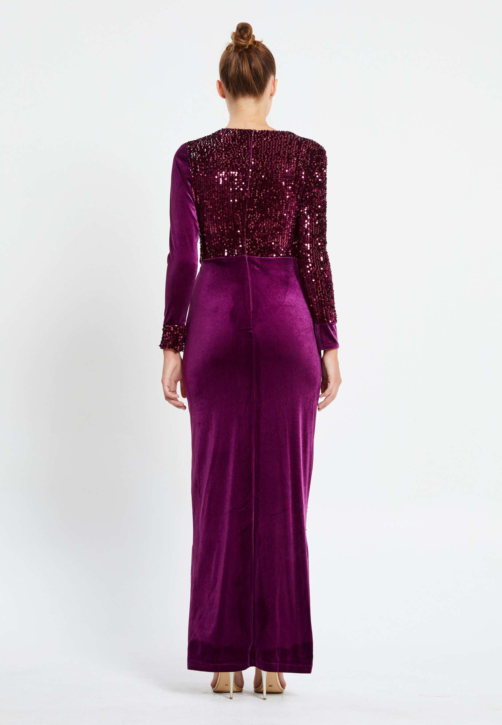 Long Sleeve Maxi Velvet Column Regular Evening Dress pnl6696 - Image 6