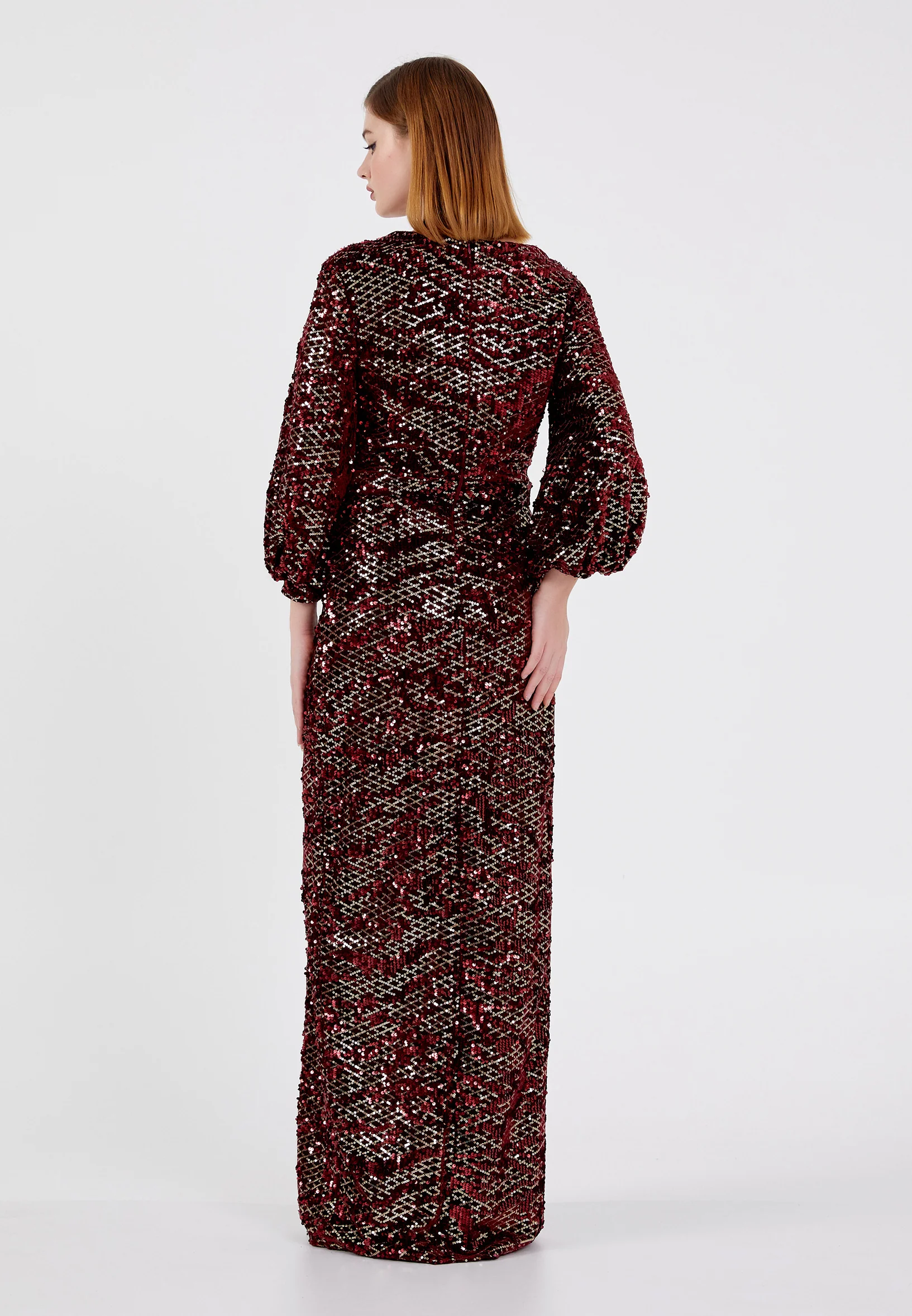 Long Sleeve Maxi Velvet Column Regular Evening Dress pnl6880 - Image 2