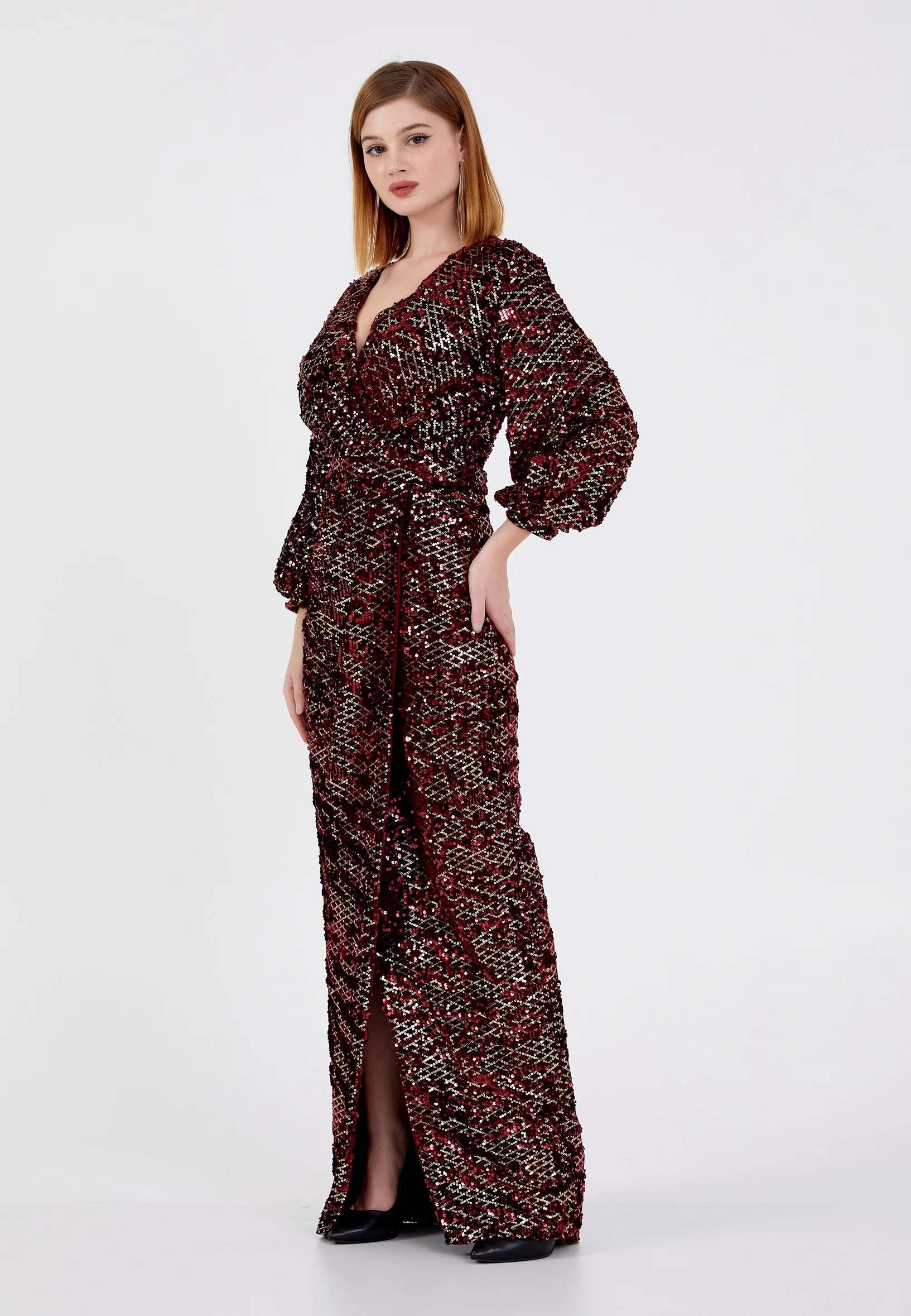 Long Sleeve Maxi Velvet Column Regular Evening Dress pnl6880 - Image 3