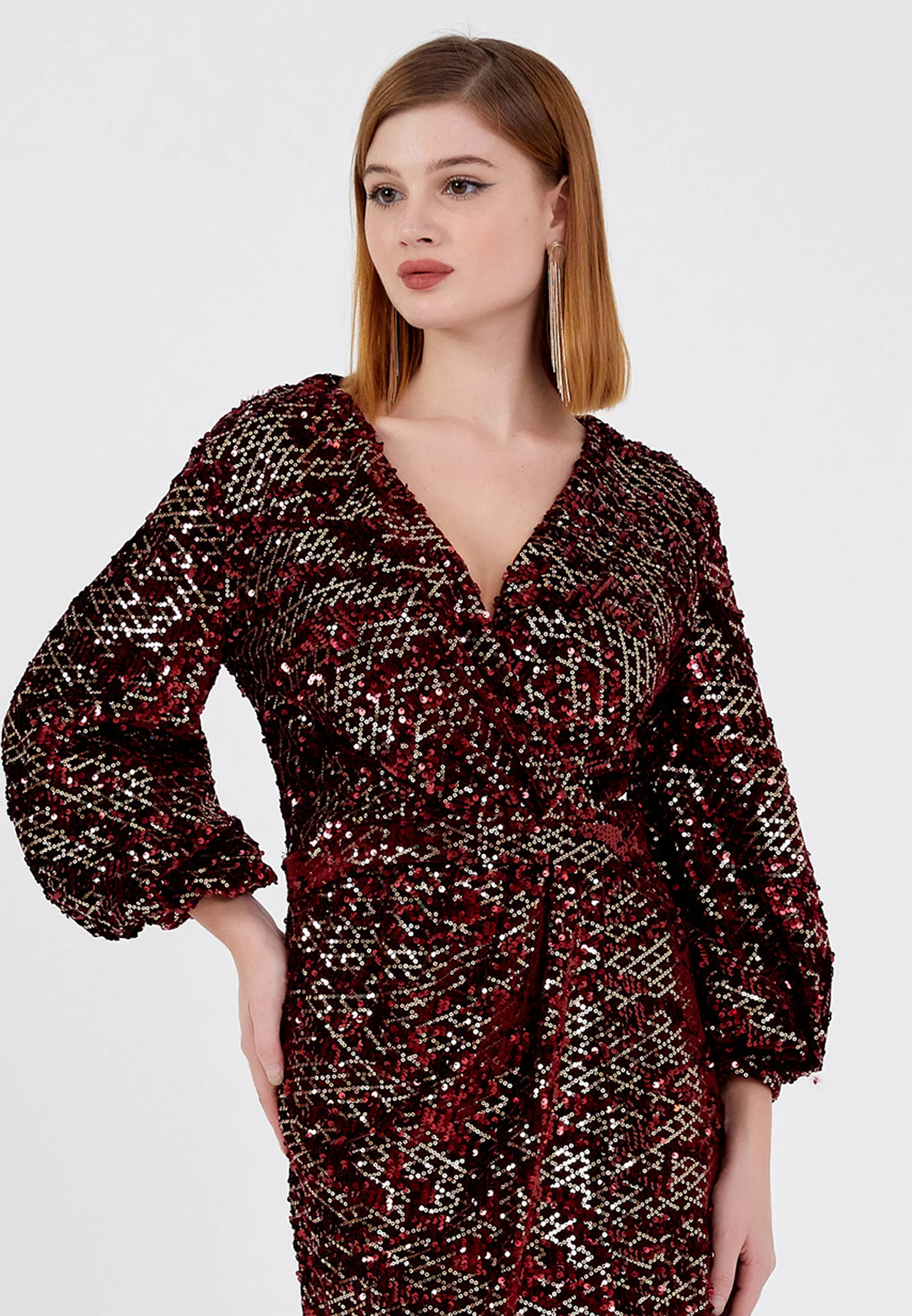 Long Sleeve Maxi Velvet Column Regular Evening Dress pnl6880 - Image 4