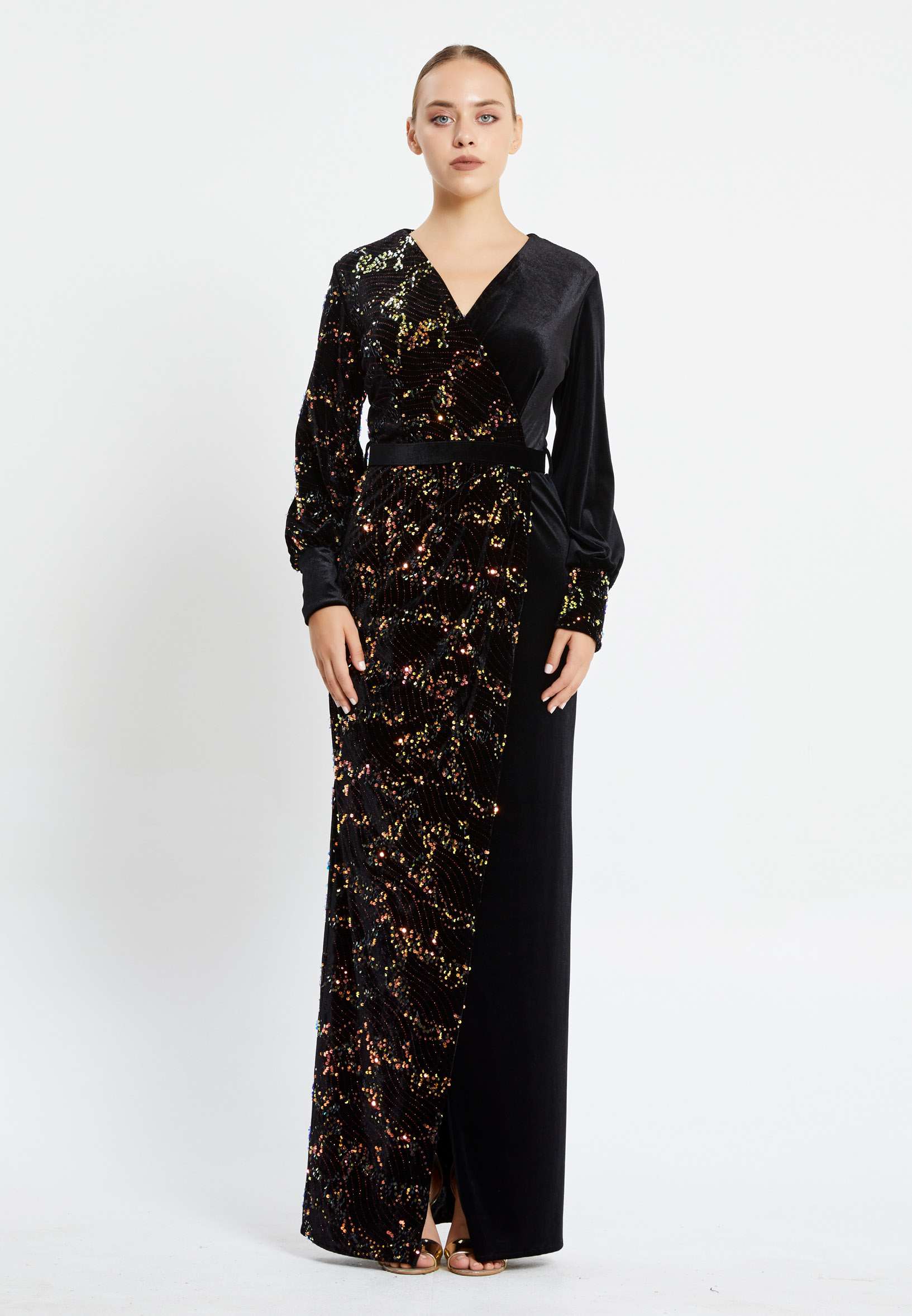 Long Sleeve Maxi Velvet Column Regular Prom Dress pnl6907