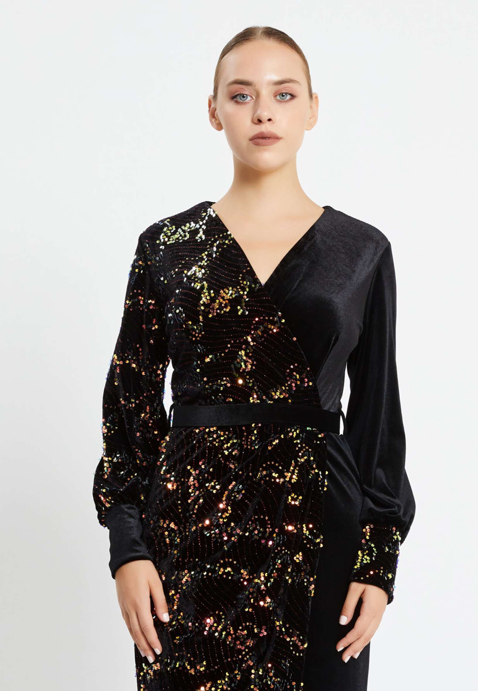Long Sleeve Maxi Velvet Column Regular Prom Dress pnl6907 - Image 4