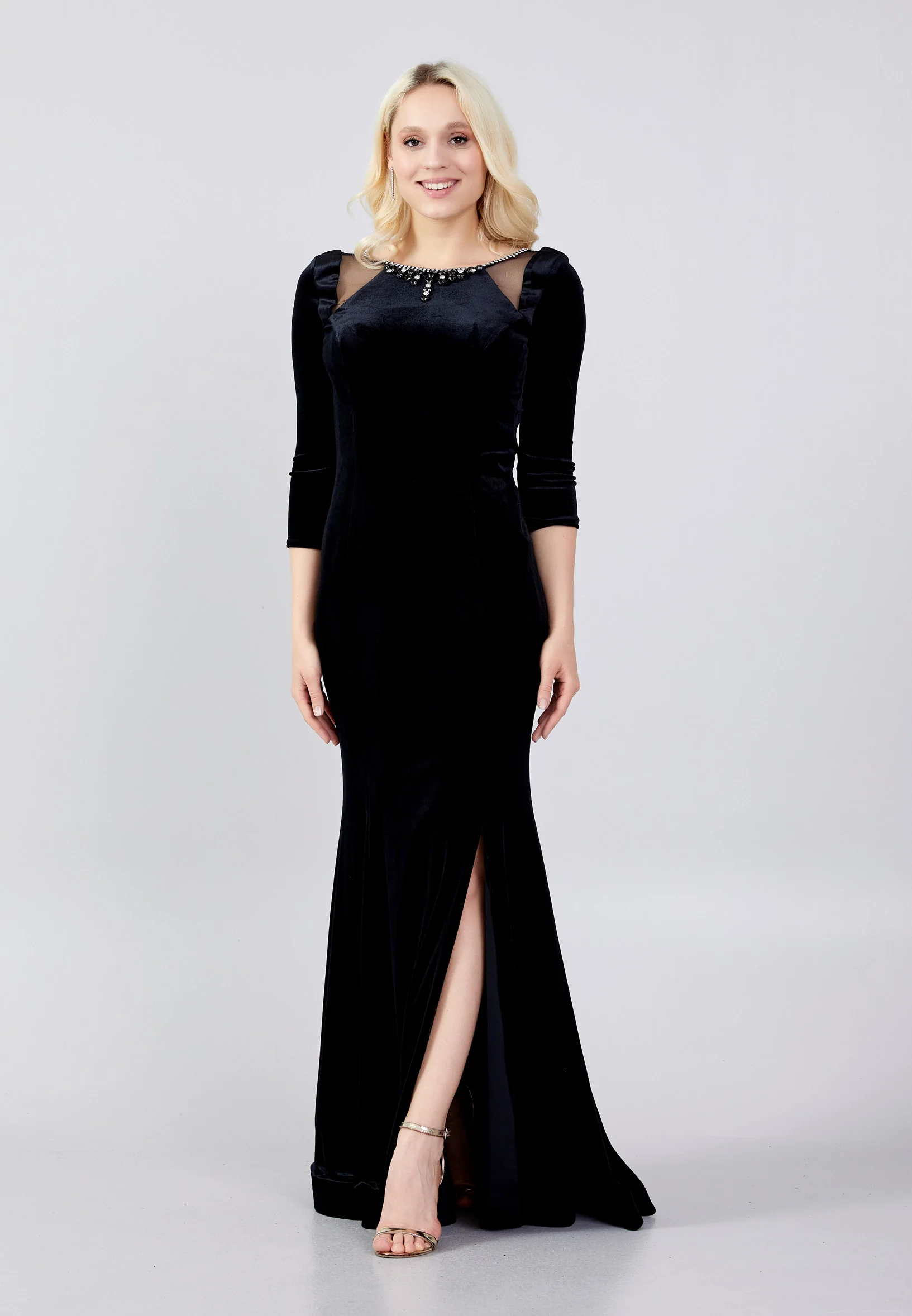 Long Sleeve Maxi Velvet Mermaid Regular Evening Dress frc0127