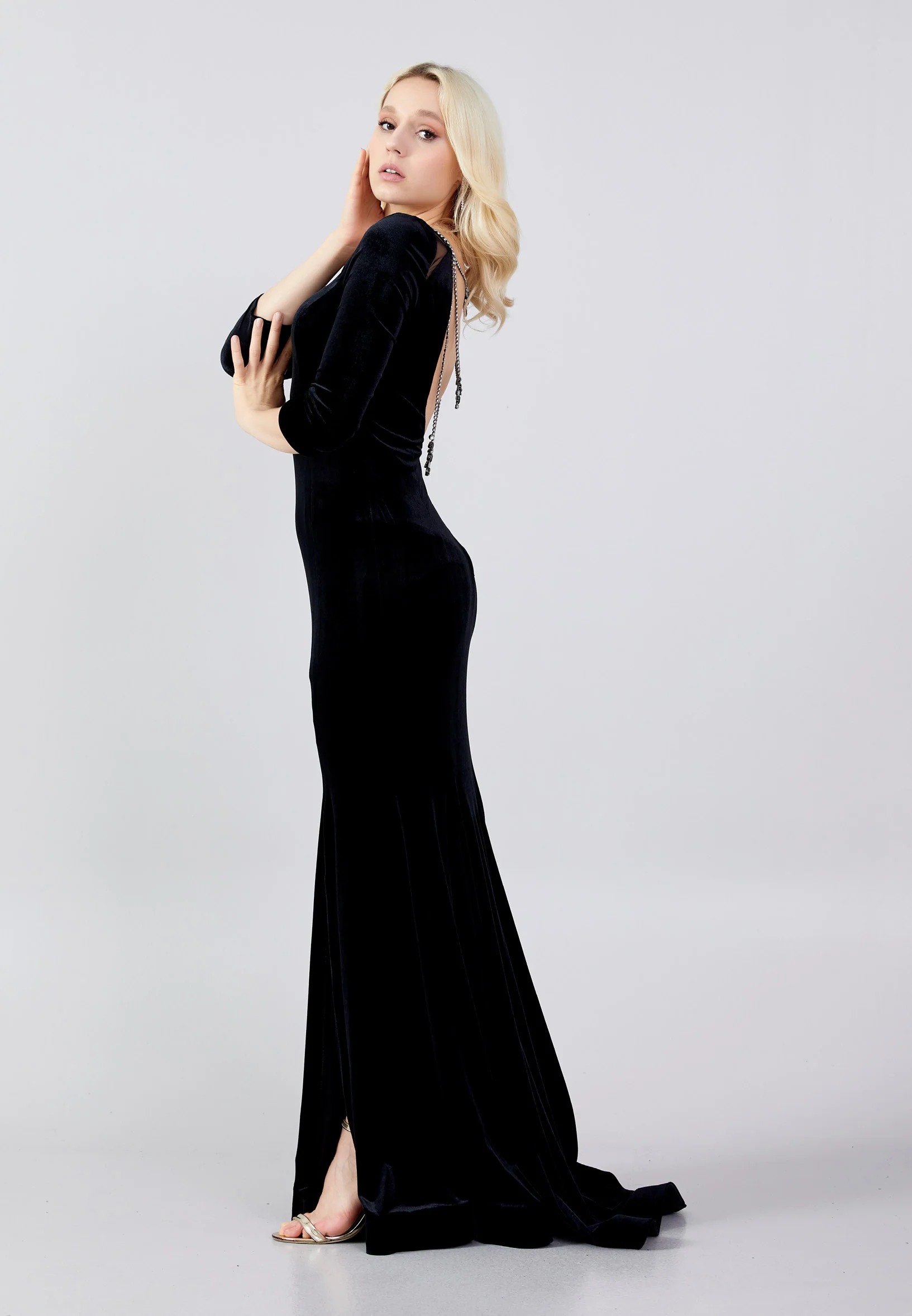 Long Sleeve Maxi Velvet Mermaid Regular Evening Dress frc0127 - Image 3