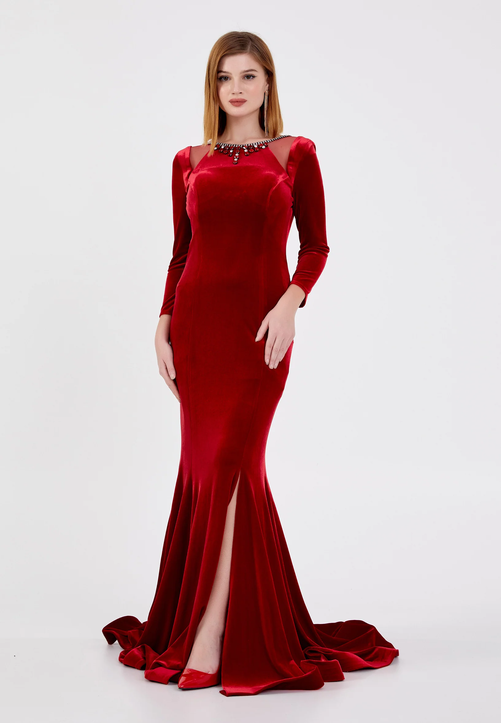 Long Sleeve Maxi Velvet Mermaid Regular Evening Dress frc0127 - Image 5
