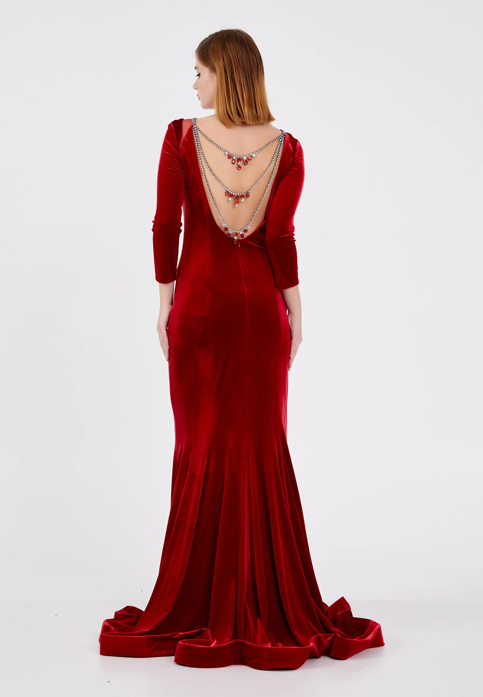 Long Sleeve Maxi Velvet Mermaid Regular Evening Dress frc0127 - Image 6