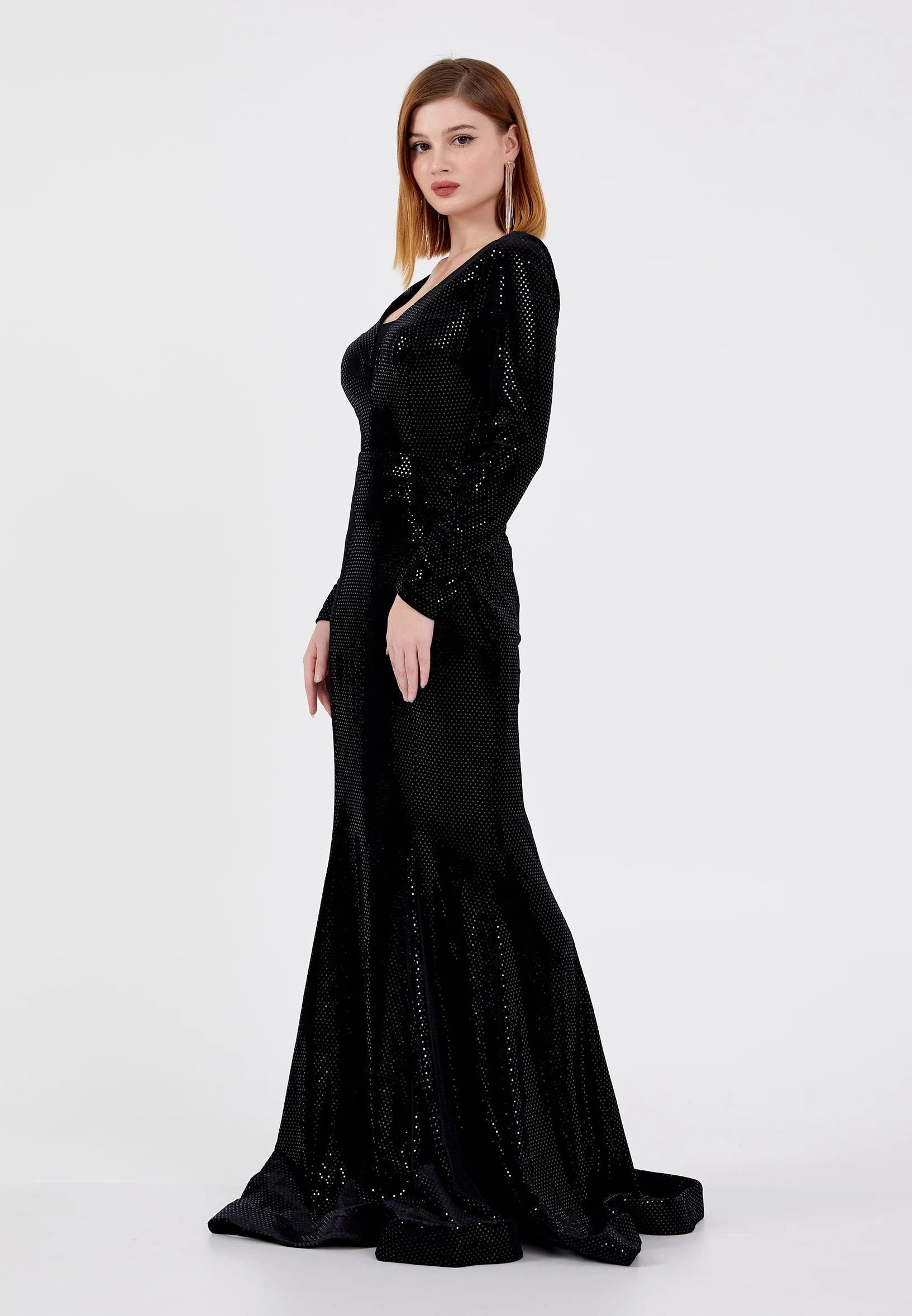 Long Sleeve Maxi Velvet Mermaid Regular Evening Dress frc4350 - Image 3