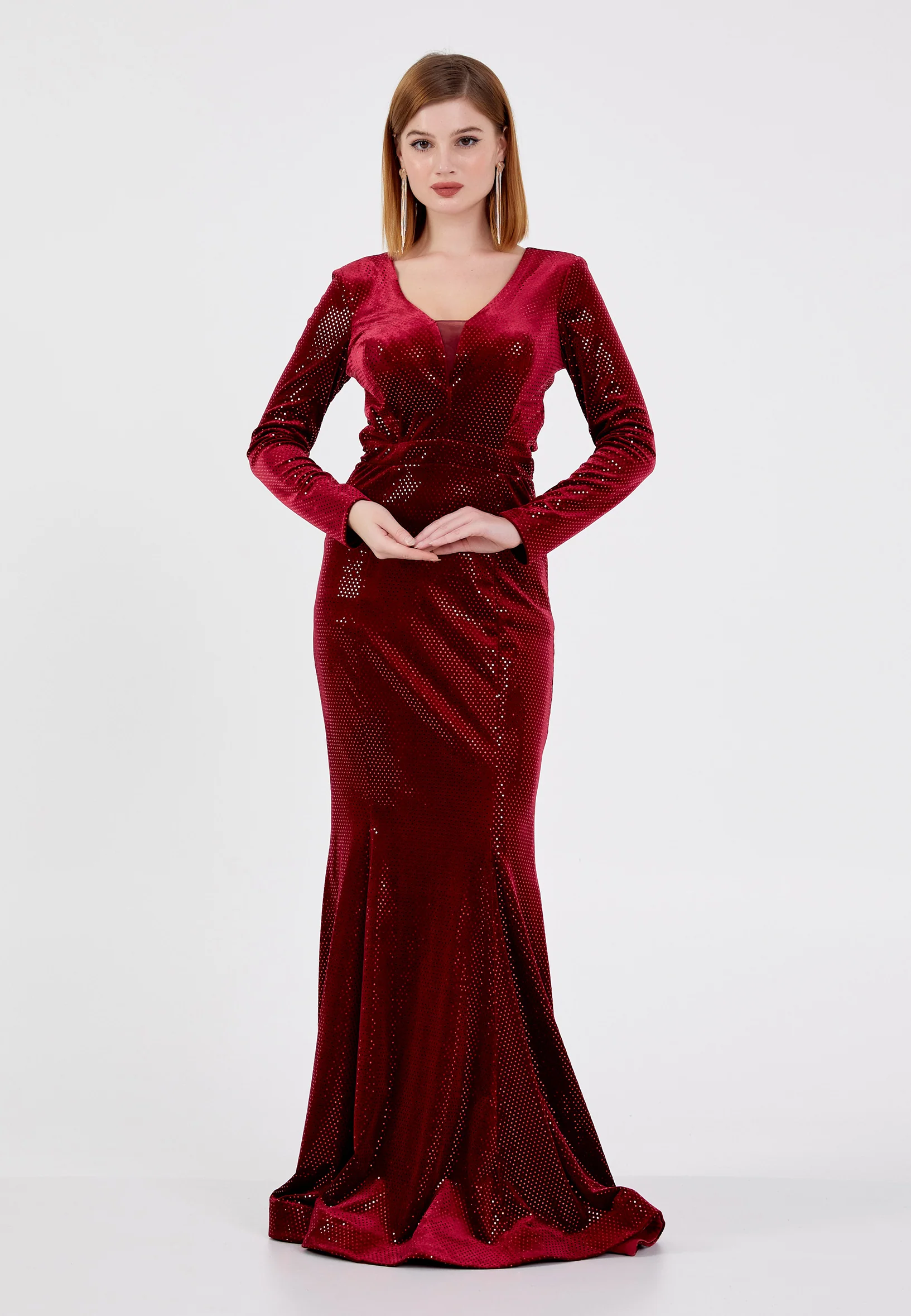 Long Sleeve Maxi Velvet Mermaid Regular Evening Dress frc4350 - Image 5