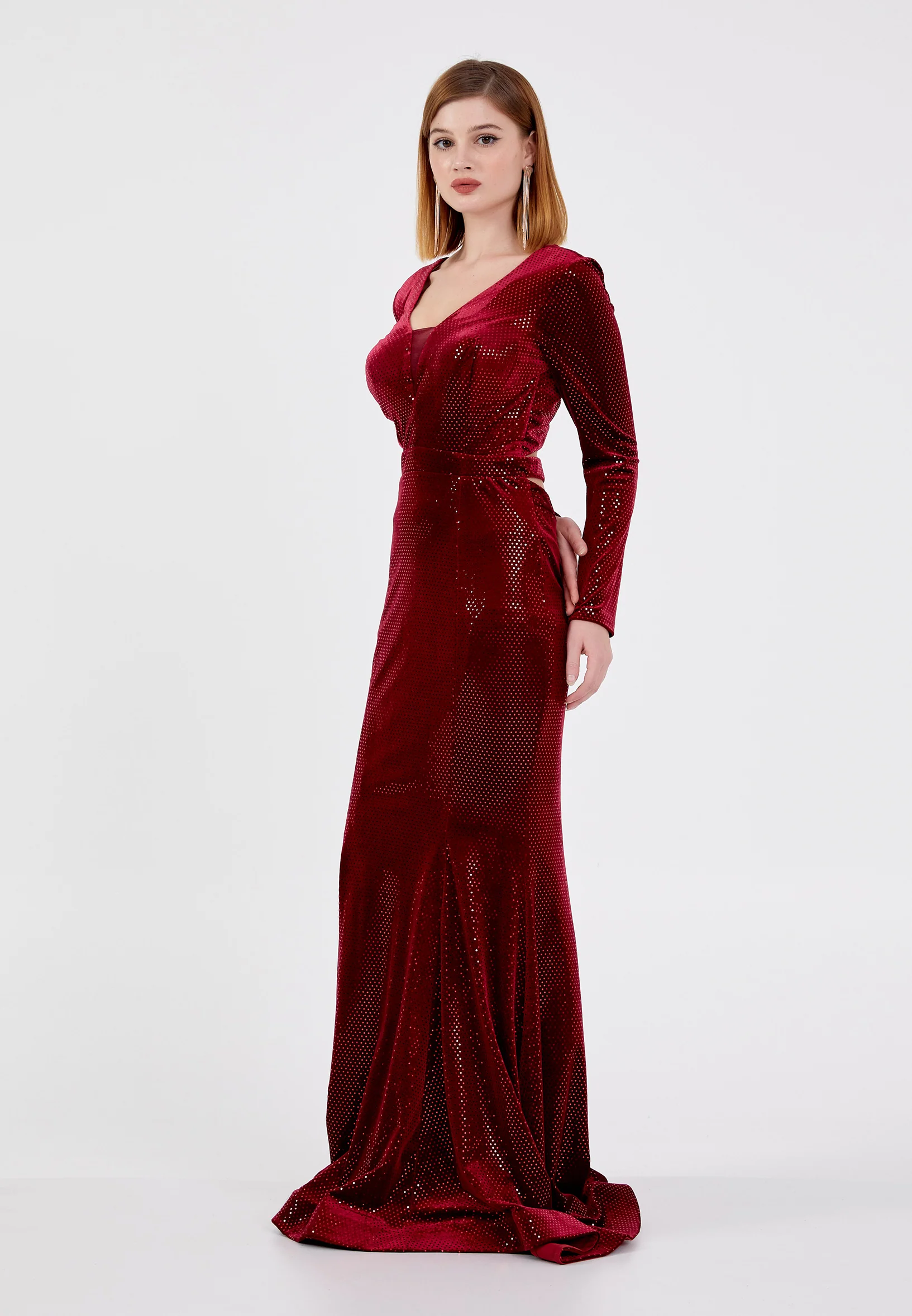 Long Sleeve Maxi Velvet Mermaid Regular Evening Dress frc4350 - Image 7
