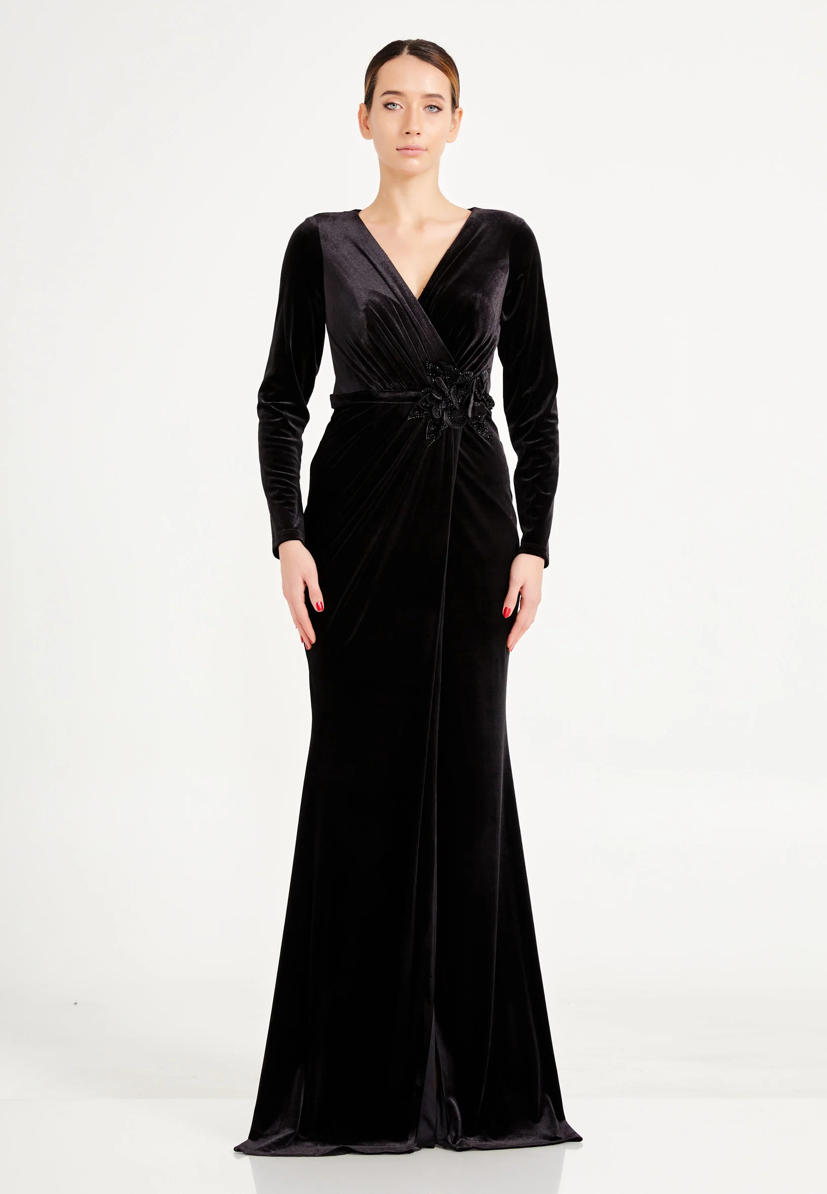 Long Sleeve Maxi Velvet Mermaid Regular Evening Dress frc4874