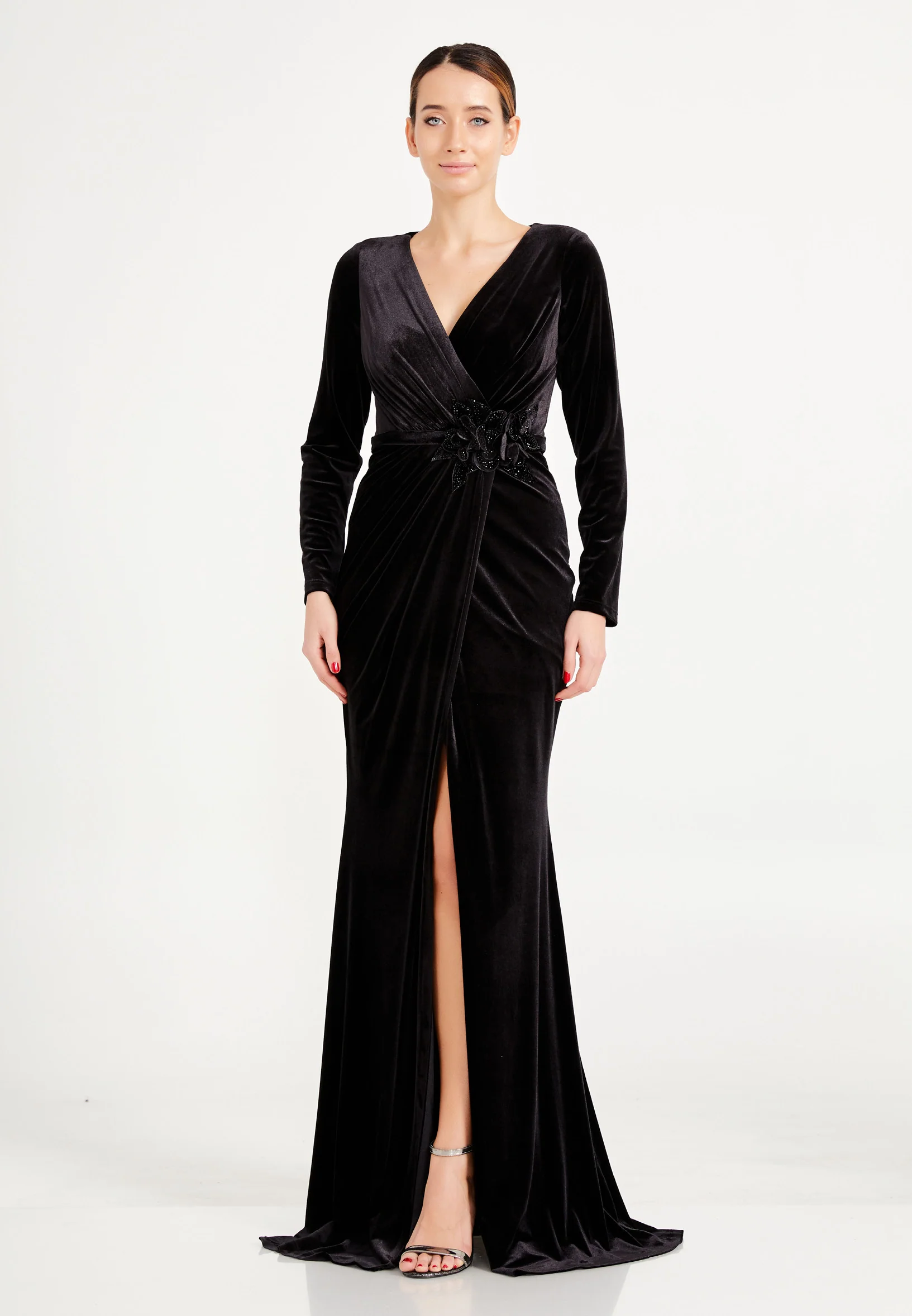 Long Sleeve Maxi Velvet Mermaid Regular Evening Dress frc4874 - Image 3