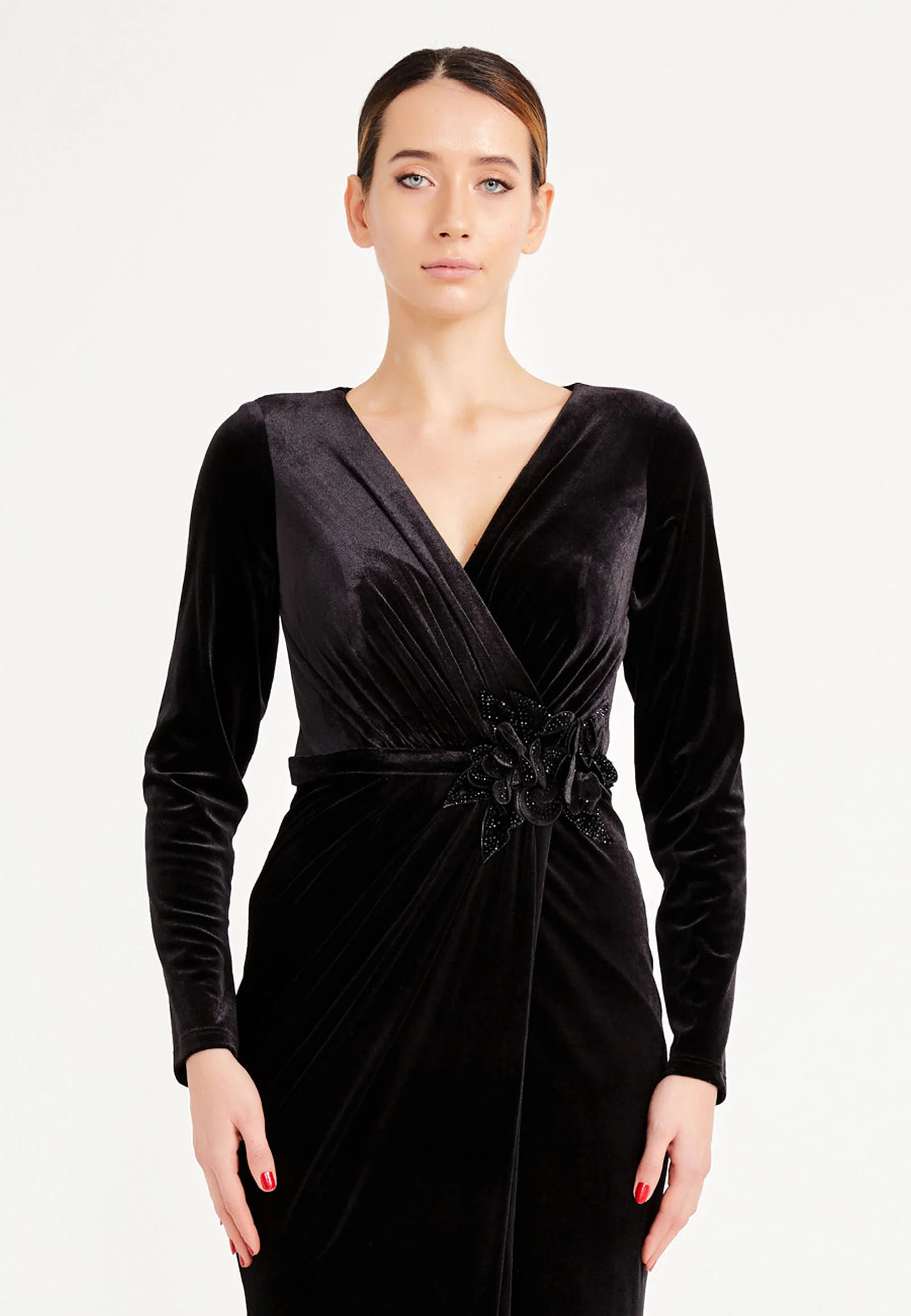 Long Sleeve Maxi Velvet Mermaid Regular Evening Dress frc4874 - Image 4