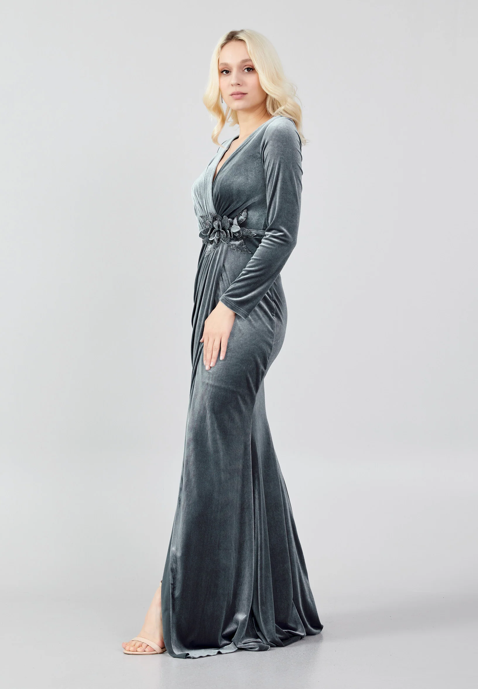 Long Sleeve Maxi Velvet Mermaid Regular Evening Dress frc4874 - Image 7