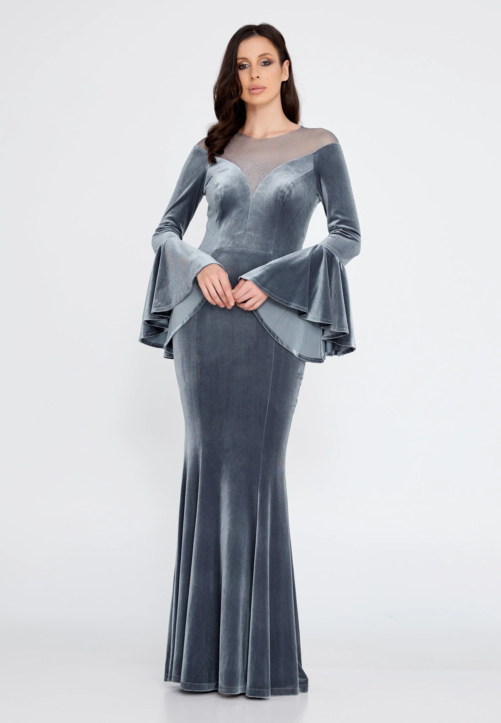 Long Sleeve Maxi Velvet Mermaid Regular Evening Dress frc4927